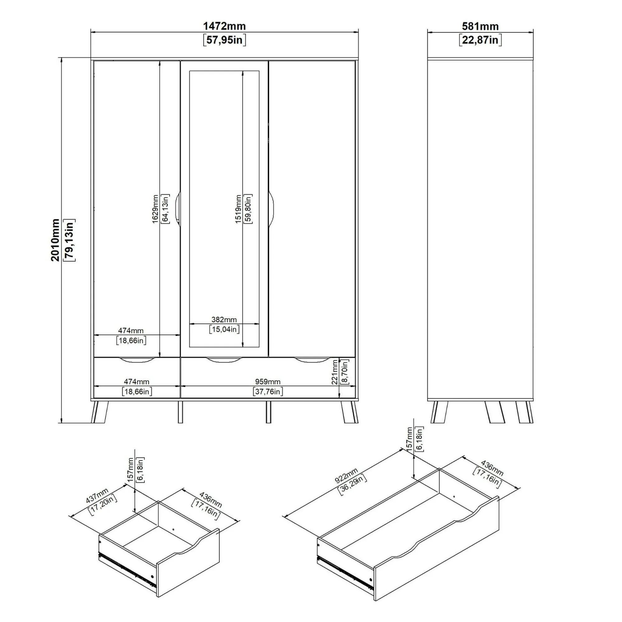 Guardaroba 2 ante Dscalis, 58x147 h201 cm, Rovere e Bianco<Dmora Sale