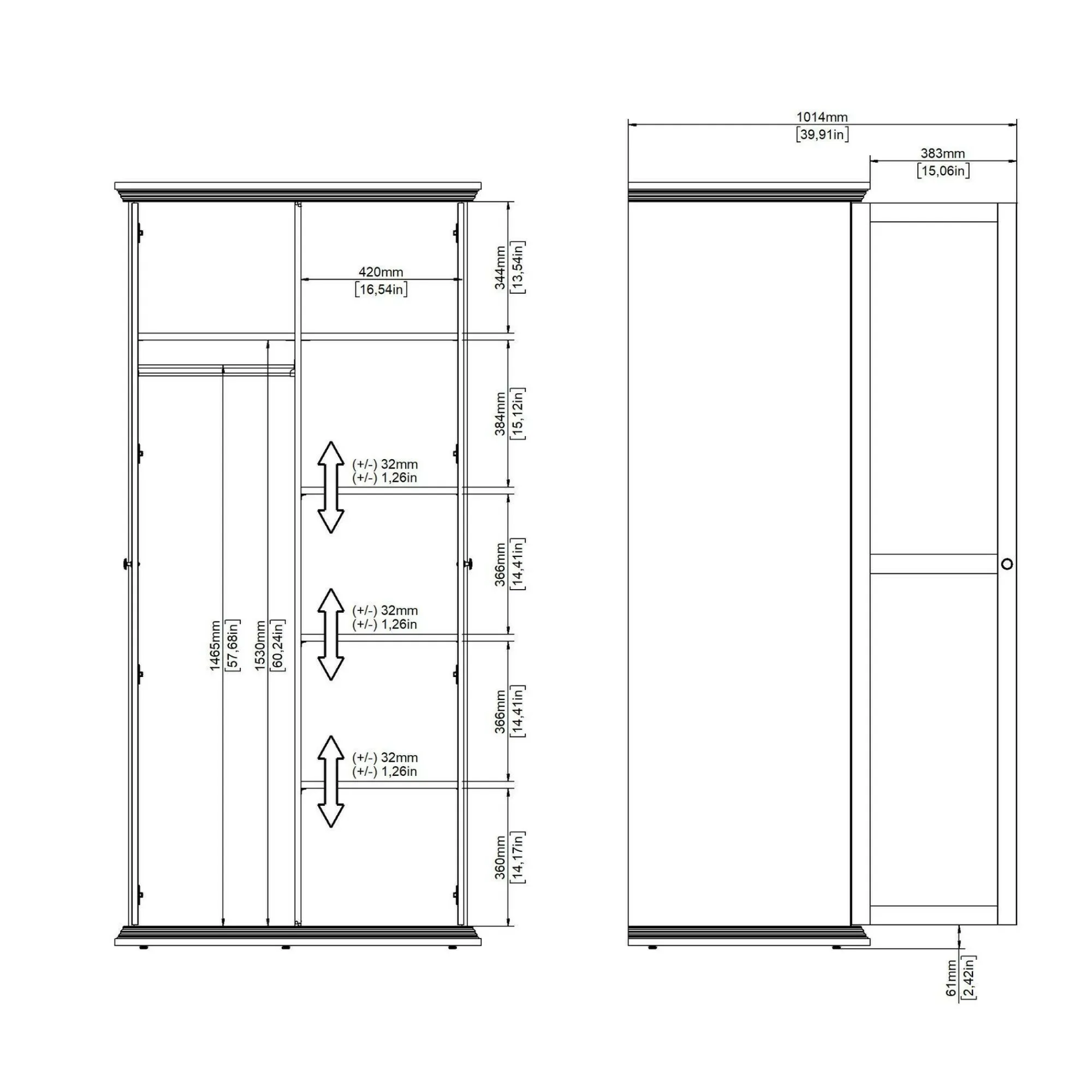Guardaroba 2 ante Dscapol, 63x96 h200 cm,<Dmora Outlet