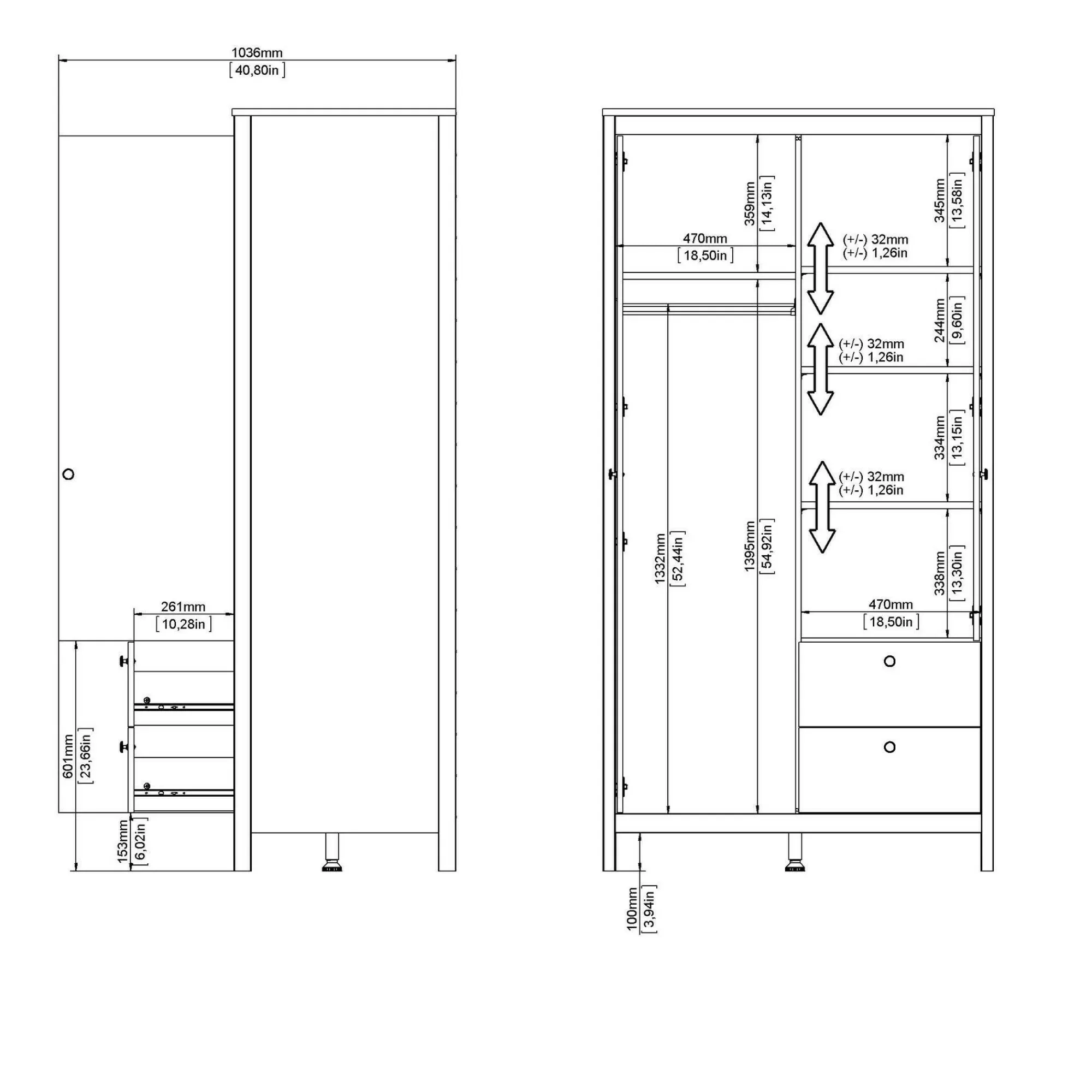 Guardaroba 2 ante Dscarlat, 58x102 h199 cm,<Dmora Store