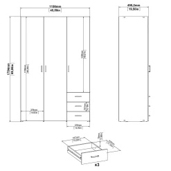Guardaroba 3 ante Dseculi, 115x49 h175 cm,<Dmora Online