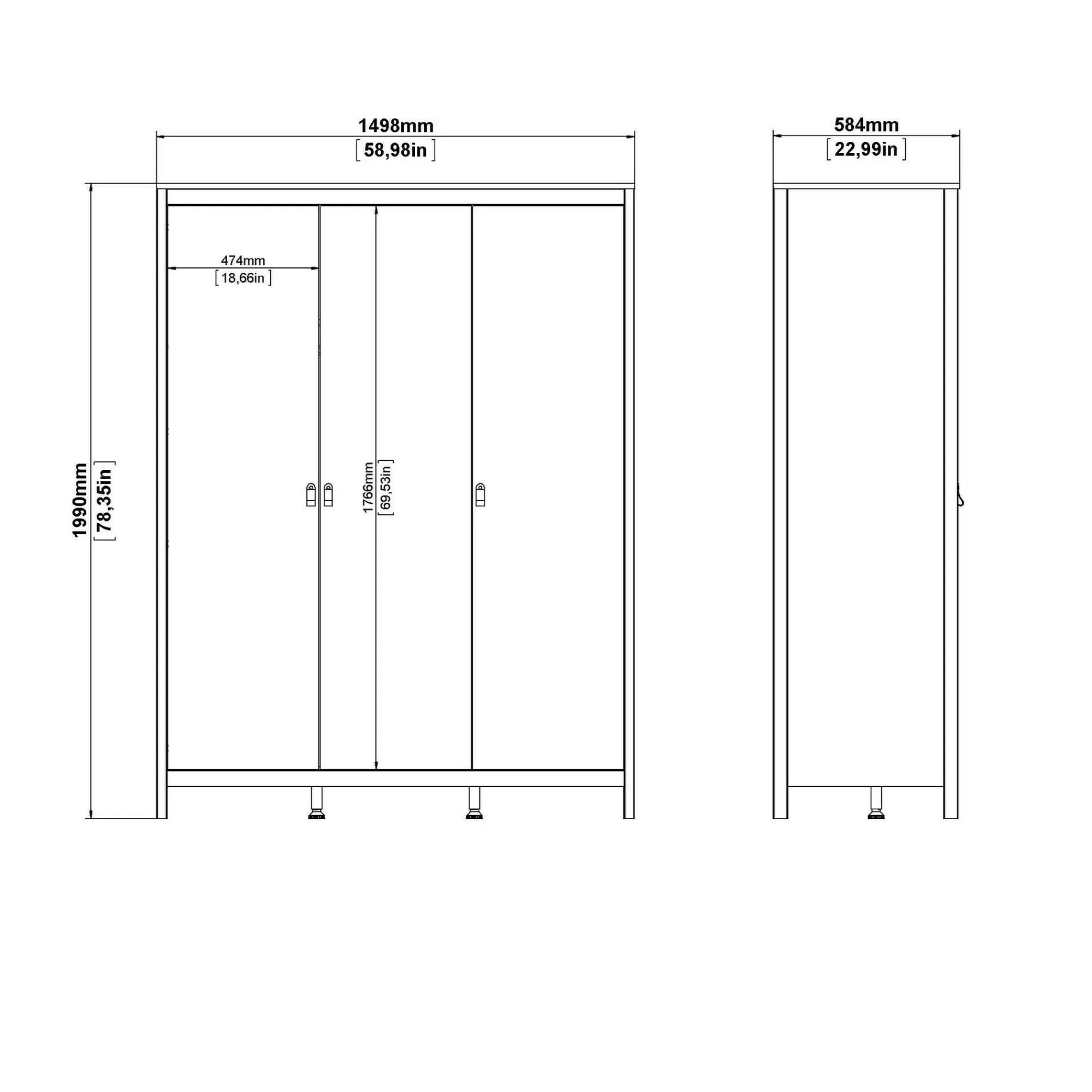 Guardaroba 3 ante Dsemiol, 58x150 h199 cm,<Dmora Store