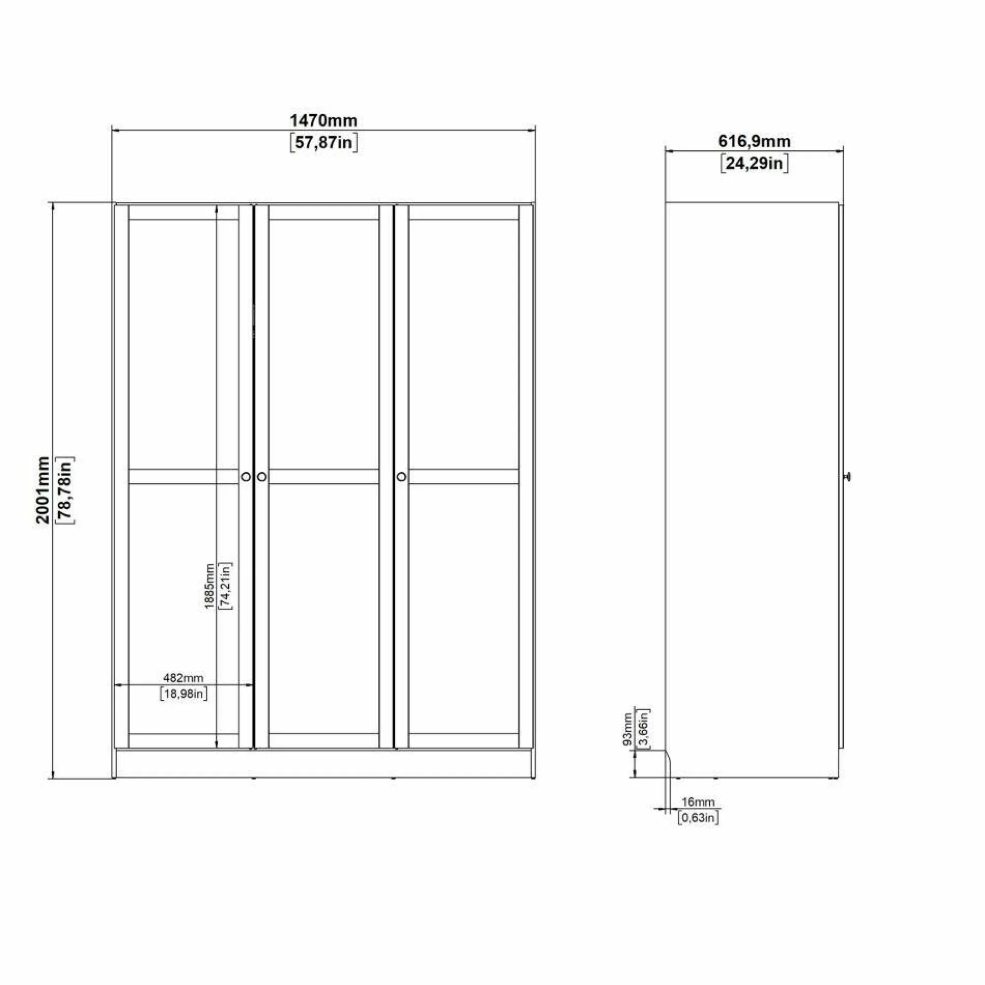 Guardaroba 3 ante Dsens, 62x147 h200 cm,<Dmora Online
