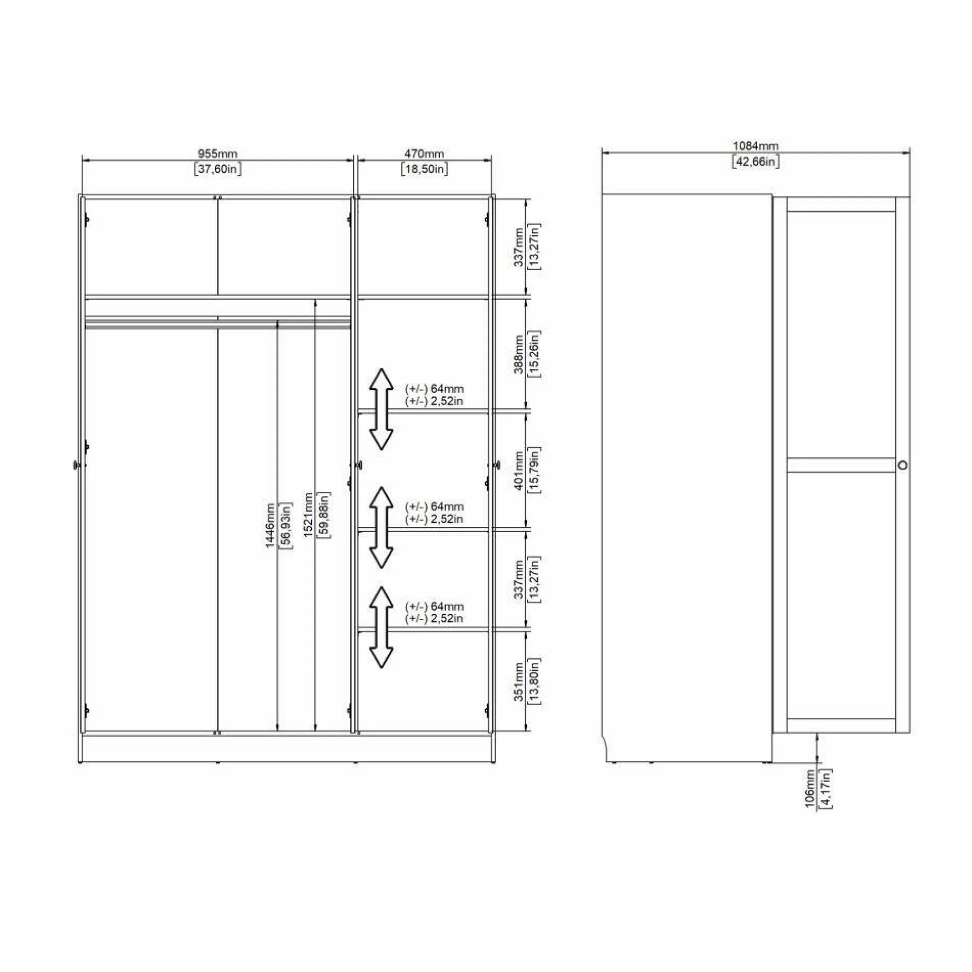 Guardaroba 3 ante Dsens, 62x147 h200 cm,<Dmora Online