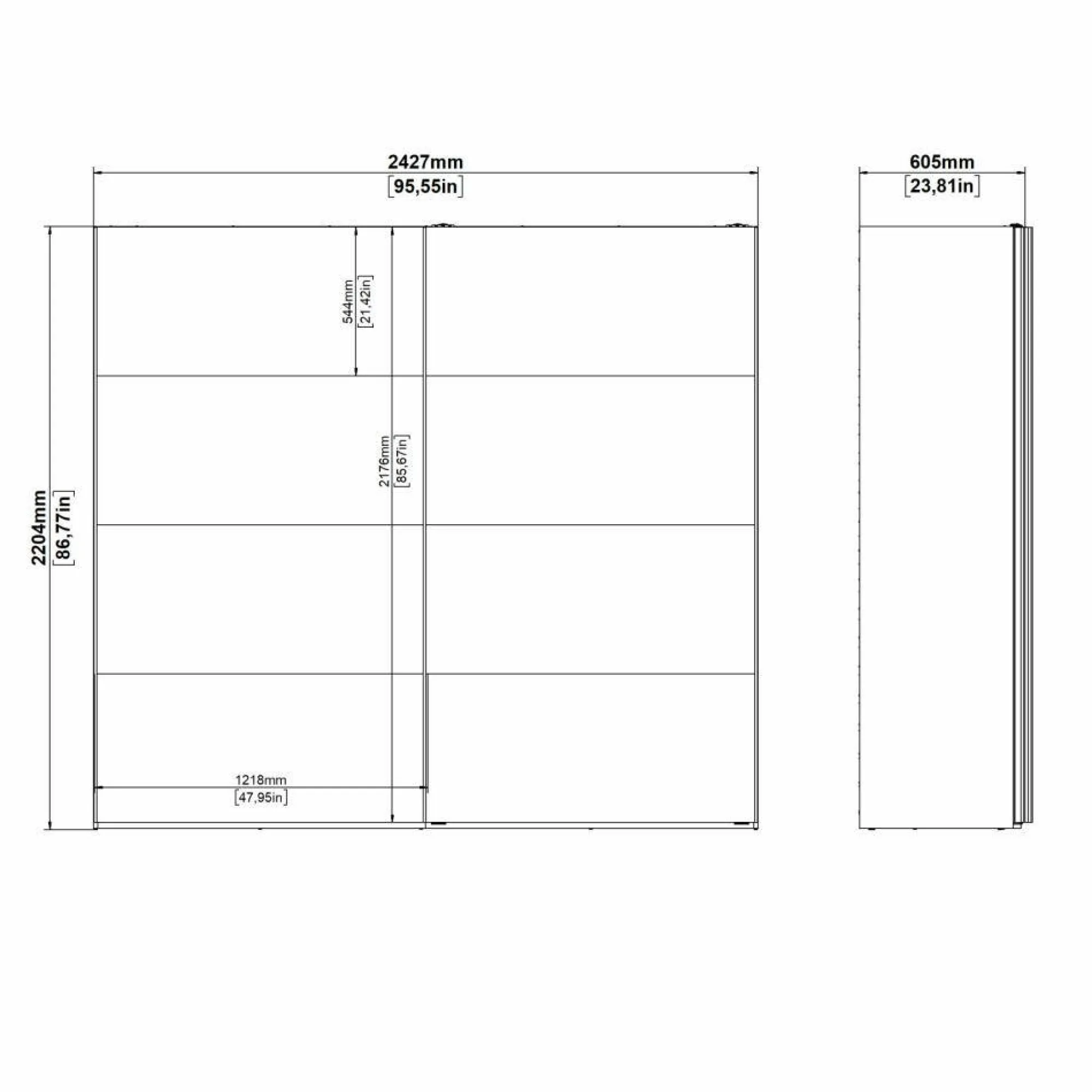 Guardaroba 2 ante Dspinos, 61x243 h220 cm, Bianco e Nero<Dmora Discount