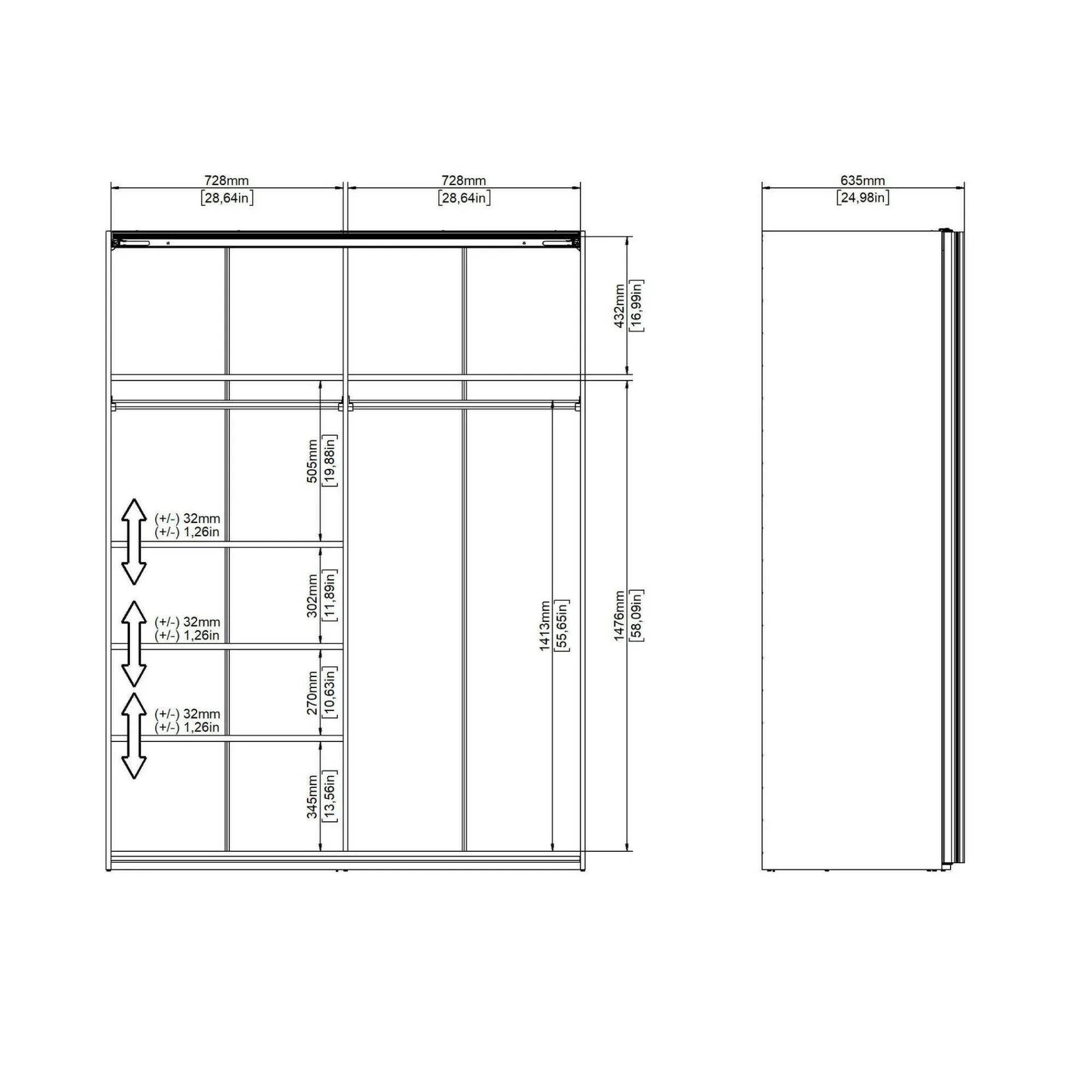 Guardaroba 2 ante Dspur, 61x150 h200 cm, Bianco e Grigio<Dmora Shop