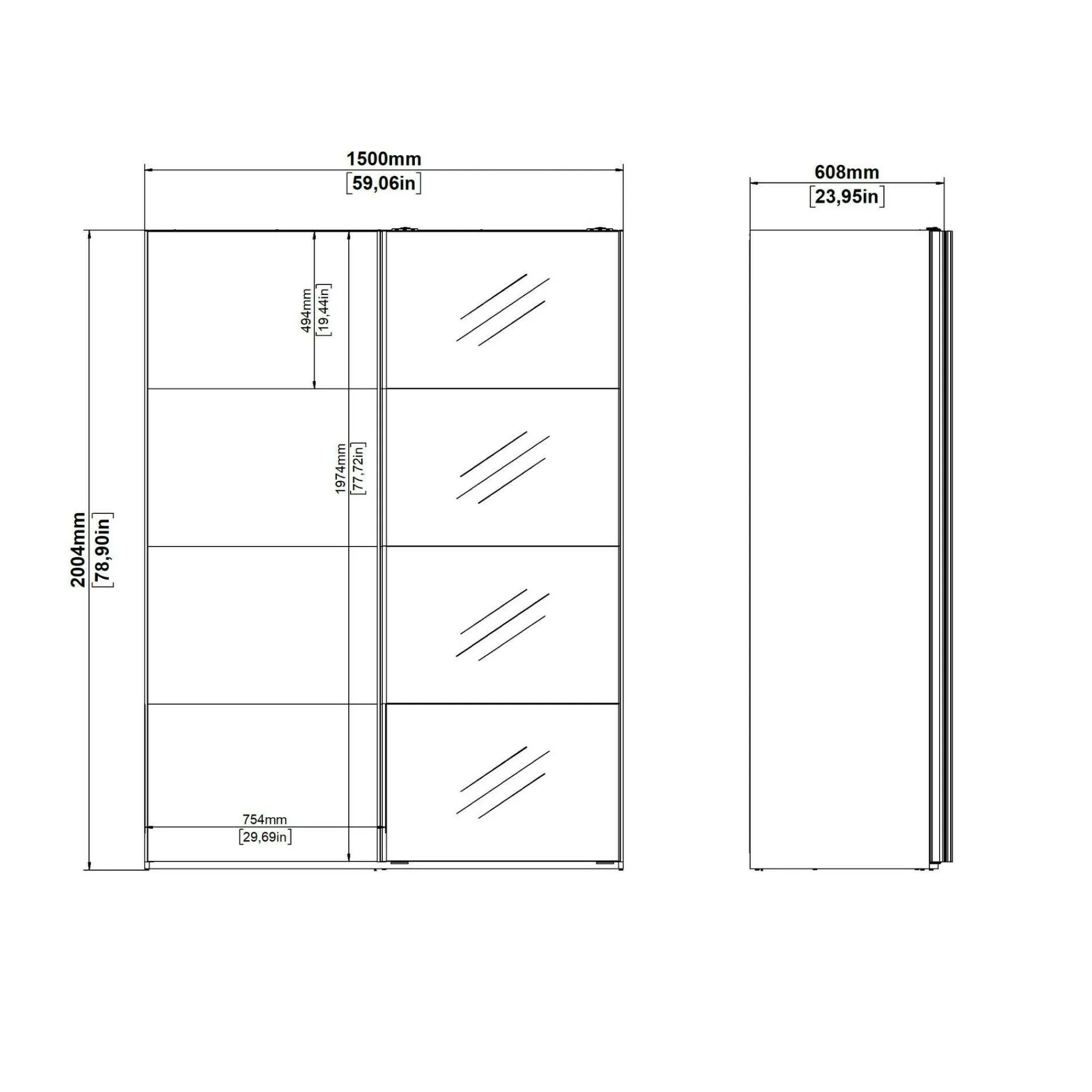Guardaroba 2 ante Dspur, 61x150 h200 cm, Bianco e Grigio<Dmora Shop
