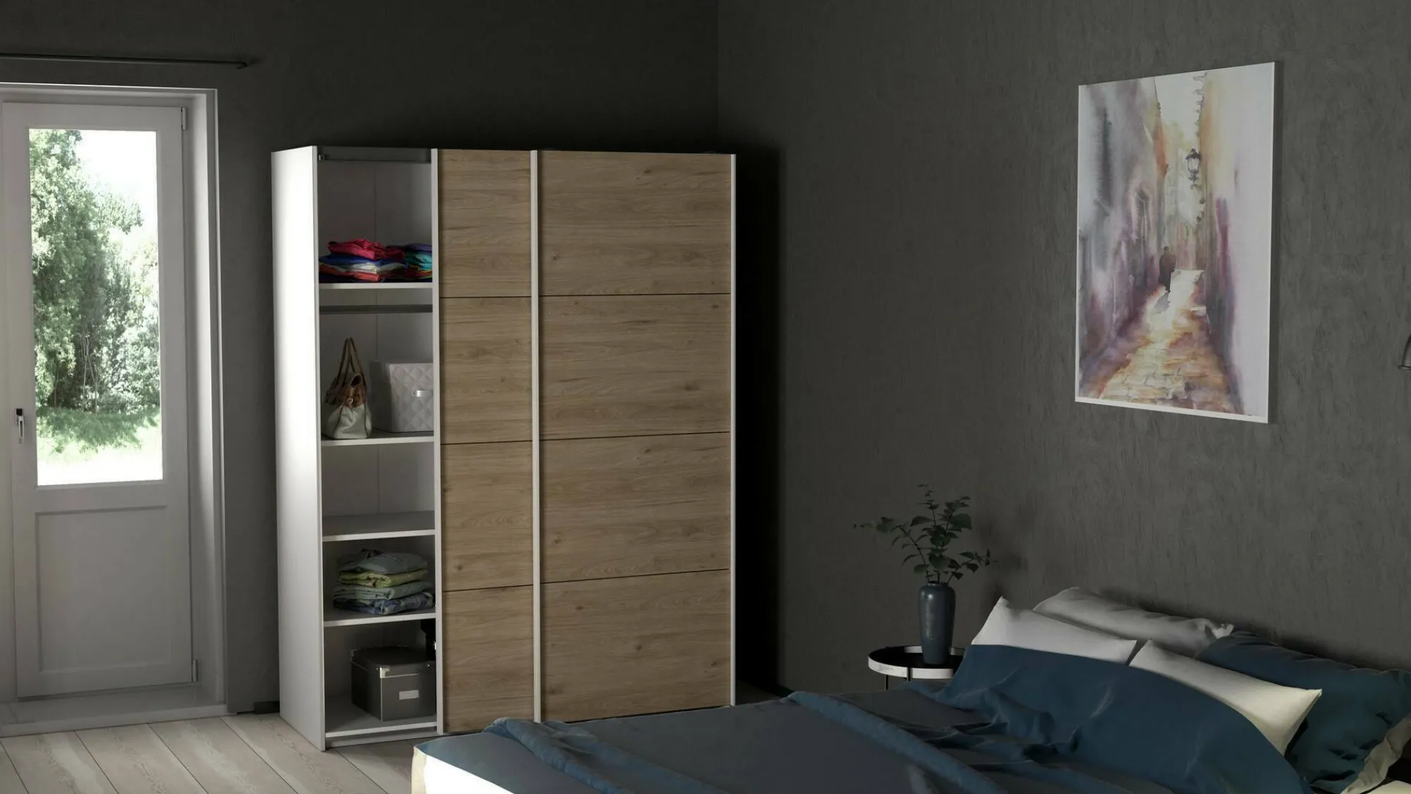 Guardaroba 2 ante Dstang, 61x150 h200 cm, Bianco e Rovere<Dmora Flash Sale