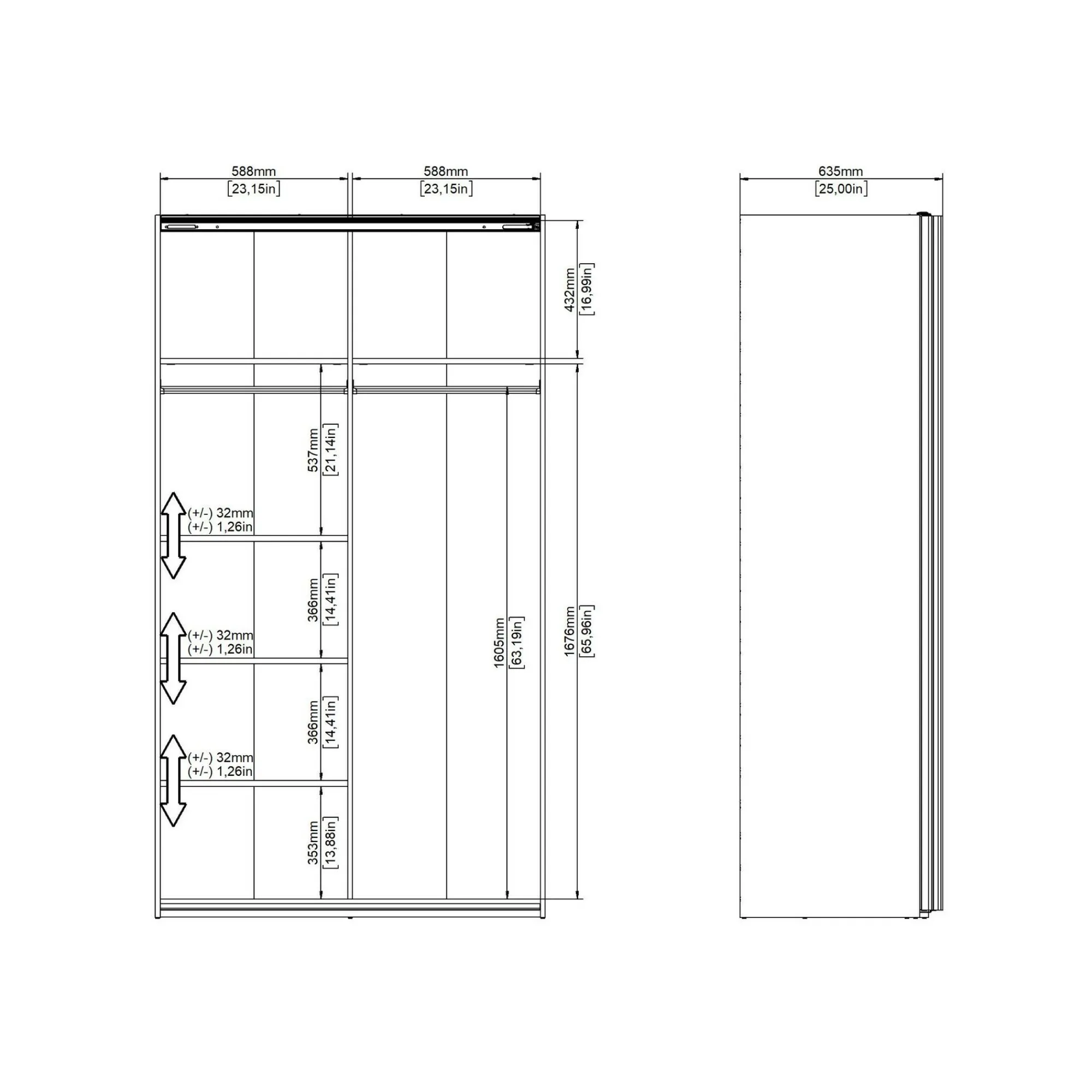 Guardaroba 2 ante Dstopp, 62x122 h220 cm,<Dmora Sale
