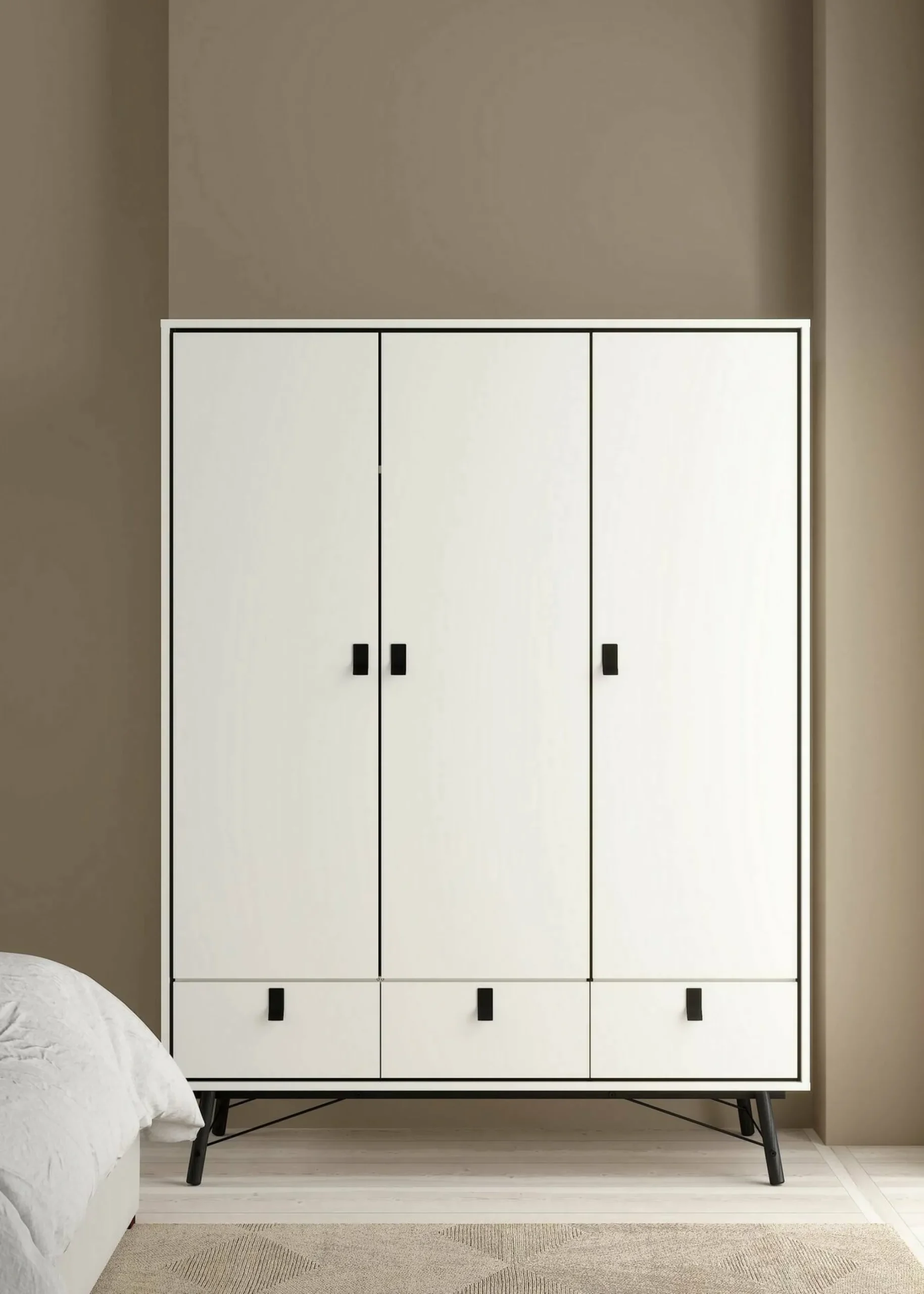Guardaroba 3 ante Dverdell, 60x150 h200 cm, Bianco e Nero<Dmora Fashion