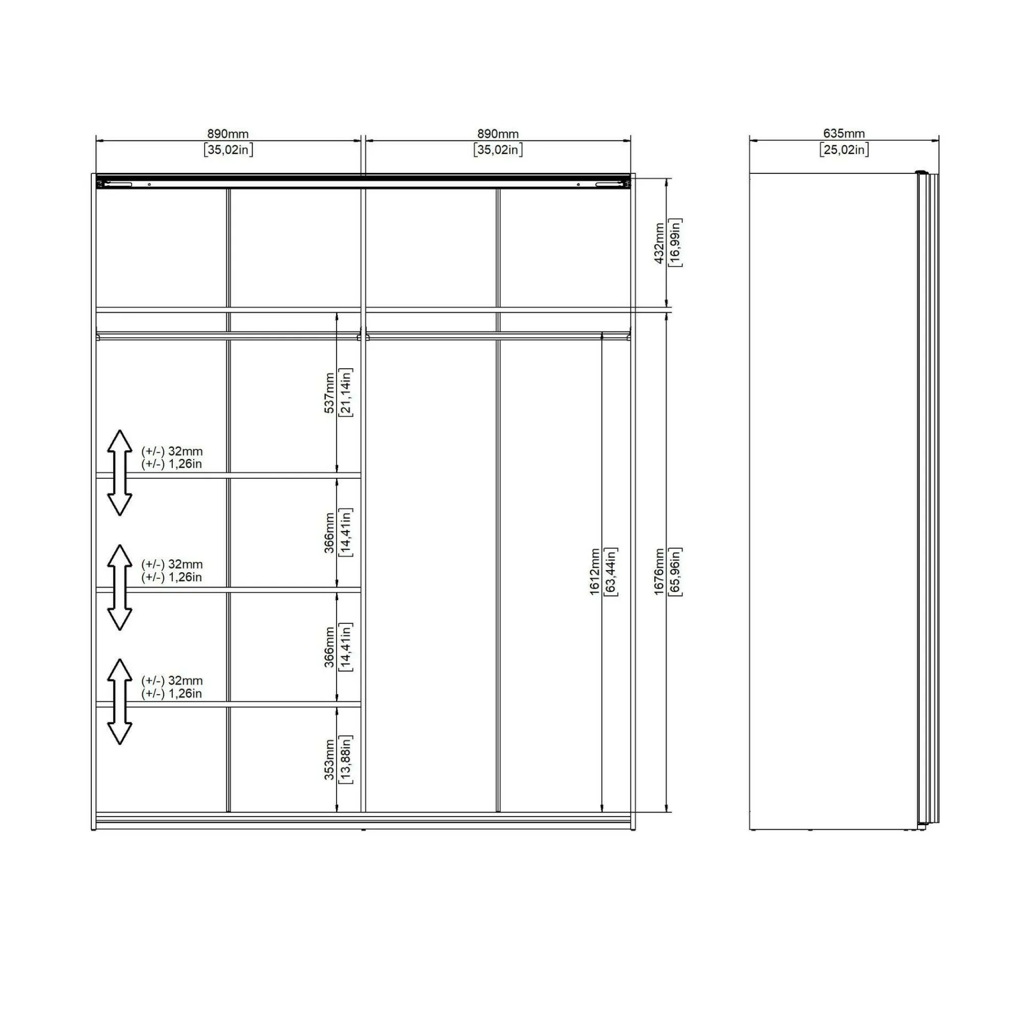 Guardaroba 2 ante Dvergan, 62x182 h220 cm,<Dmora Store