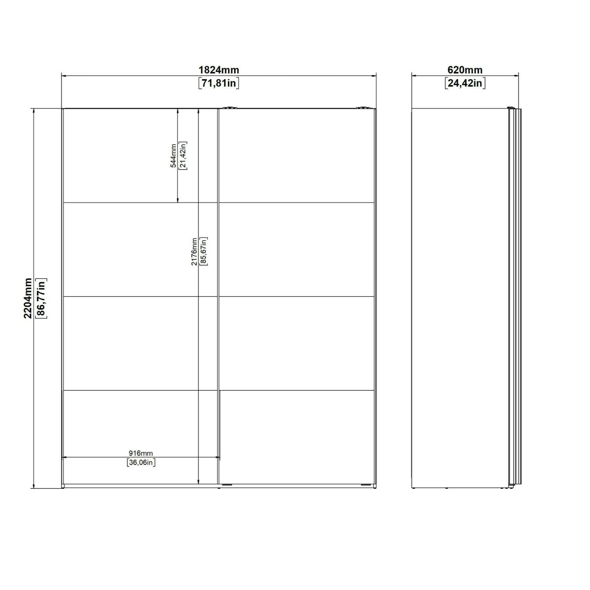 Guardaroba 2 ante Dvergan, 62x182 h220 cm,<Dmora Store