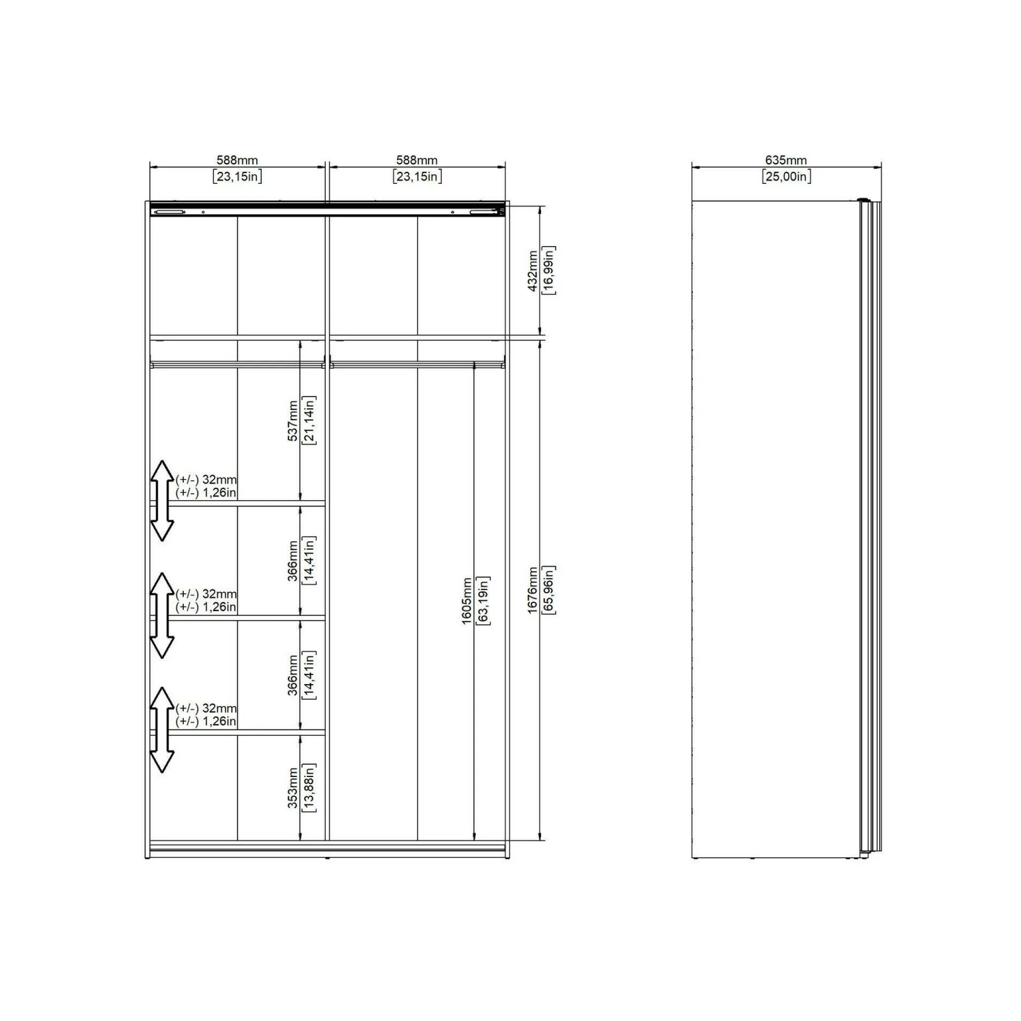 Guardaroba 2 ante Fabre, Mobile camera da letto, Cabina armadio portabiti, Armadio appendiabiti, 62x122 h220 cm, Bianco<Dmora Shop