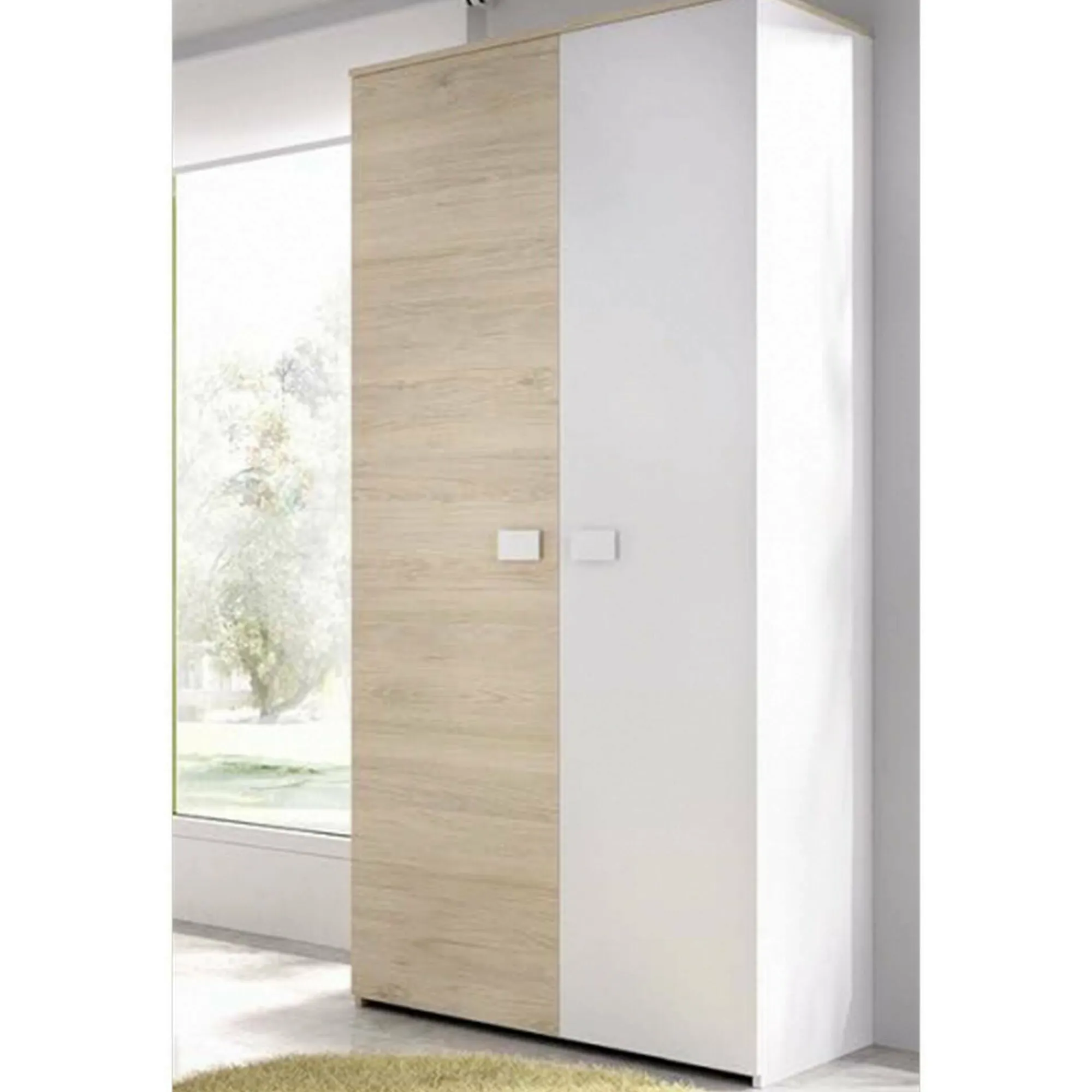 Guardaroba 2 ante Firmin, 90x53 h202 cm, Bianco e Rovere<Dmora Best Sale