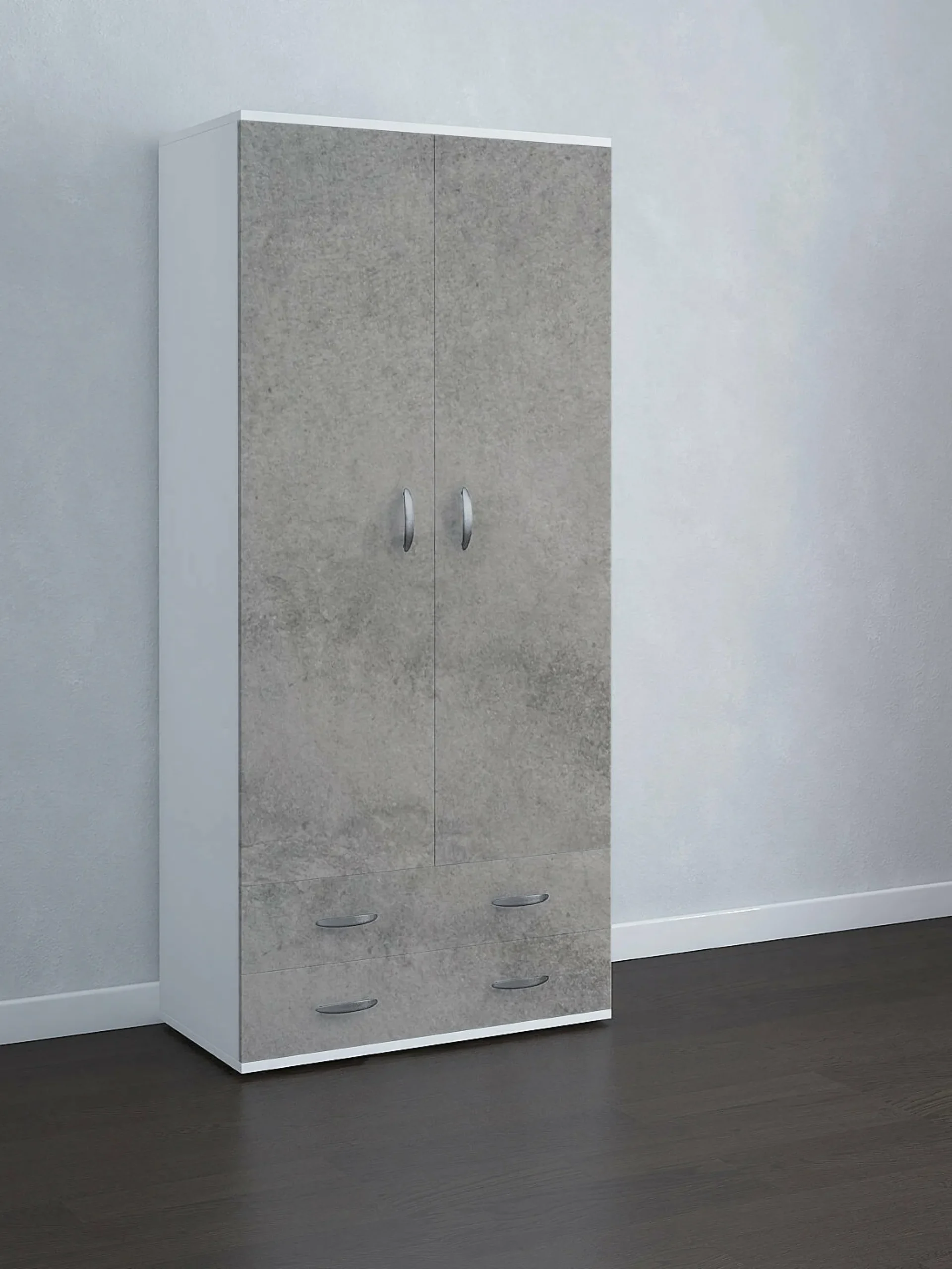 Guardaroba 2 ante Haishen, 80x52h170 cm, Bianco e Grigio cenere<Dmora Flash Sale