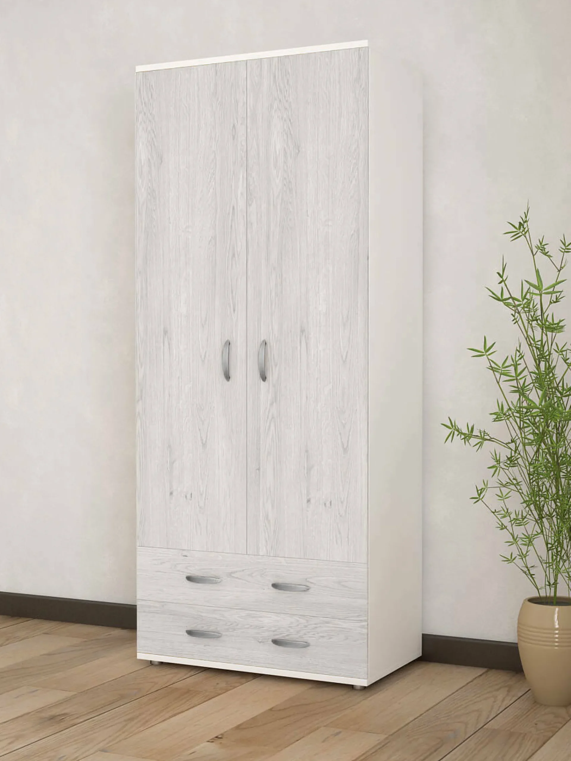 Guardaroba 2 ante Haishen, 80x52h170 cm, Bianco e Grigio<Dmora Outlet