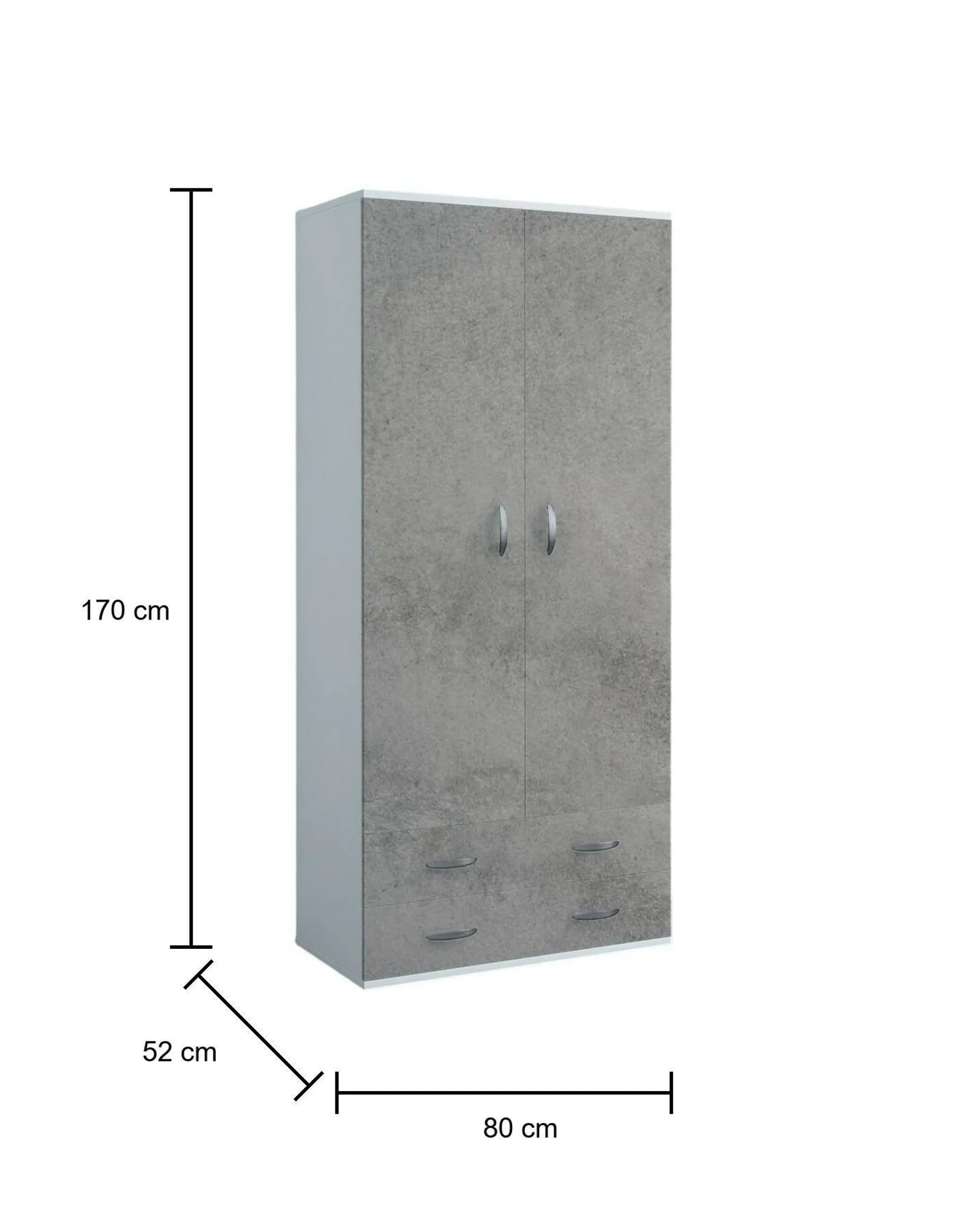 Guardaroba 2 ante Haishen, 80x52h170 cm, Bianco e Grigio cenere<Dmora Flash Sale