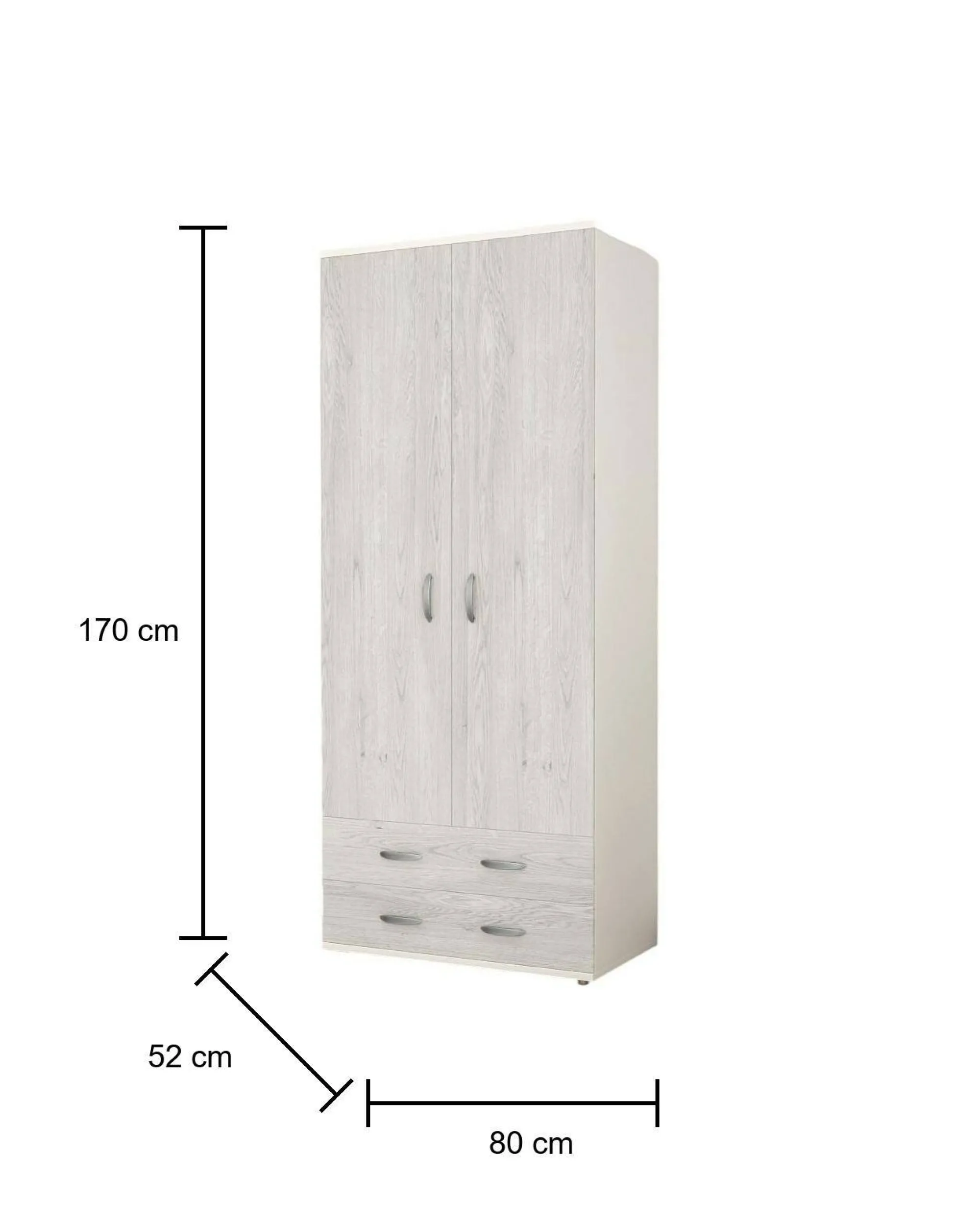 Guardaroba 2 ante Haishen, 80x52h170 cm, Bianco e Grigio<Dmora Outlet