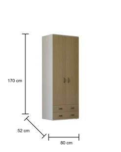 Guardaroba 2 ante Haishen, 80x52h170 cm, Bianco e Rovere<Dmora Best Sale
