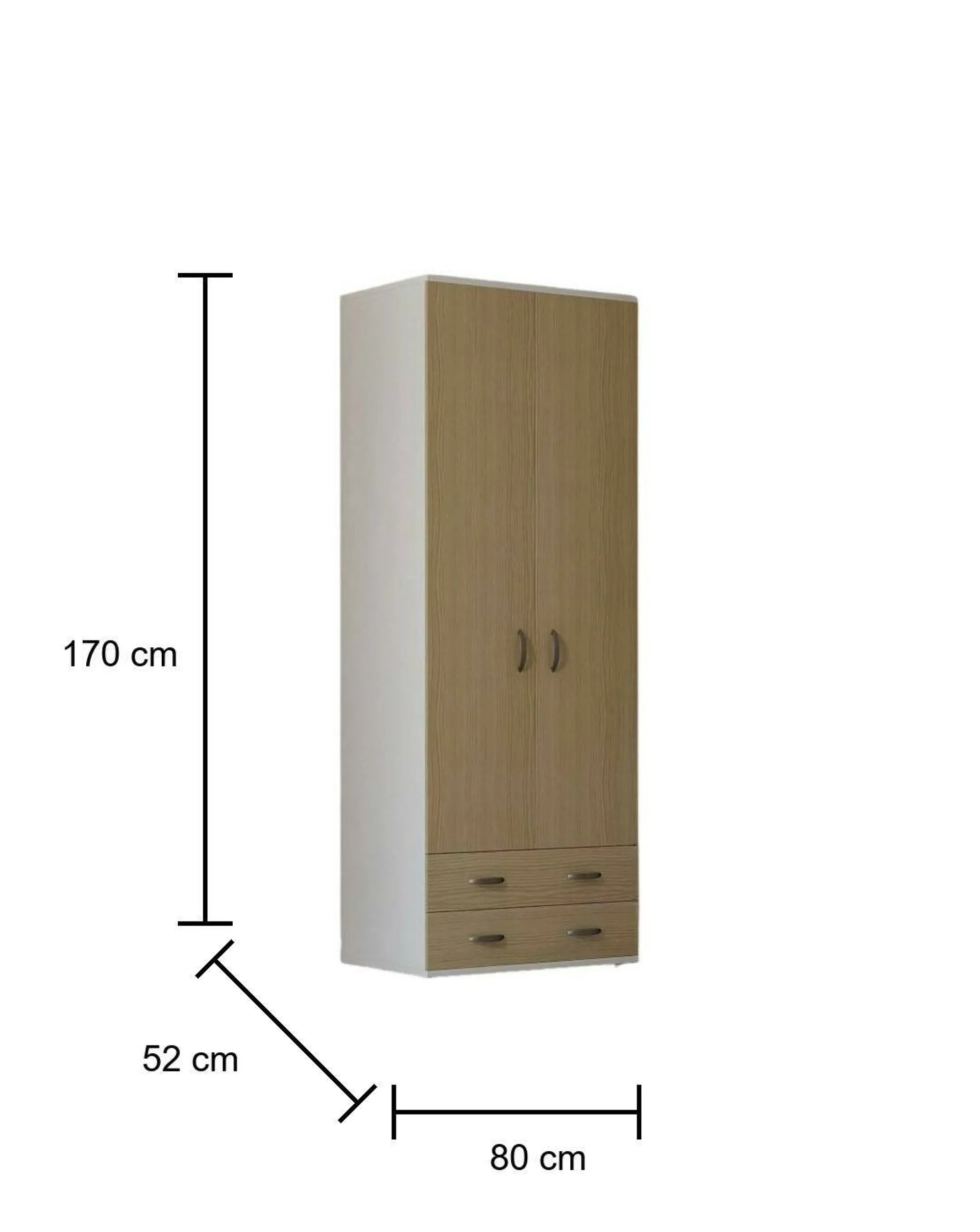 Guardaroba 2 ante Haishen, 80x52h170 cm, Bianco e Rovere<Dmora Best Sale