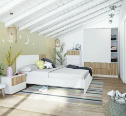 Guardaroba 2 ante Ineng, 140x60 h200 cm, Bianco e Rovere<Dmora New