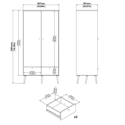 Guardaroba 2 ante Kahina, 58x99 h200 cm,<Dmora Shop