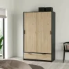 Guardaroba 2 ante Kammuri, 60x121 h200 cm, Nero e Rovere<Dmora Flash Sale