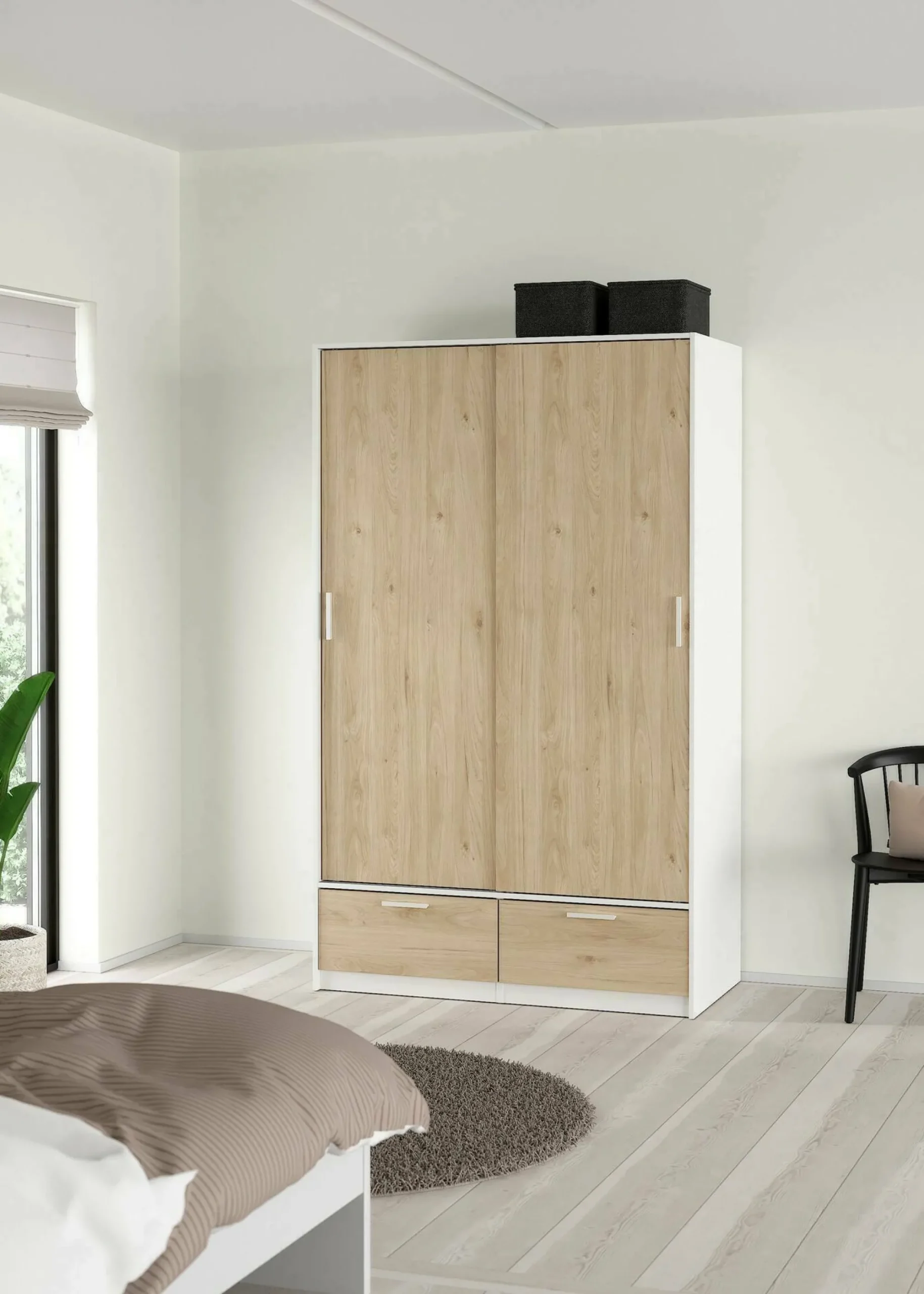 Guardaroba 2 ante Kammuri, 60x121 h200 cm, Bianco e Rovere<Dmora Cheap