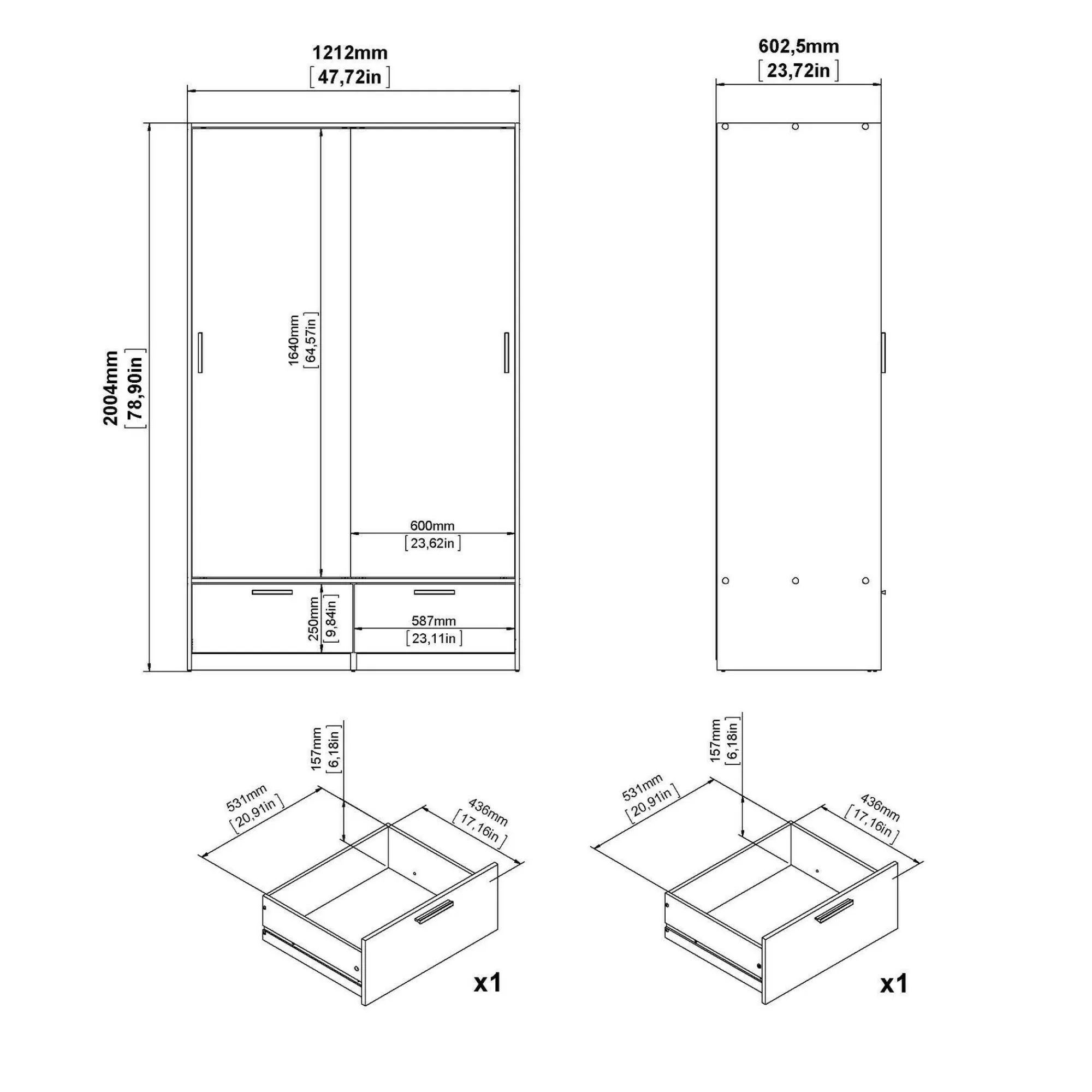 Guardaroba 2 ante Kammuri, 60x121 h200 cm, Bianco e Rovere<Dmora Cheap