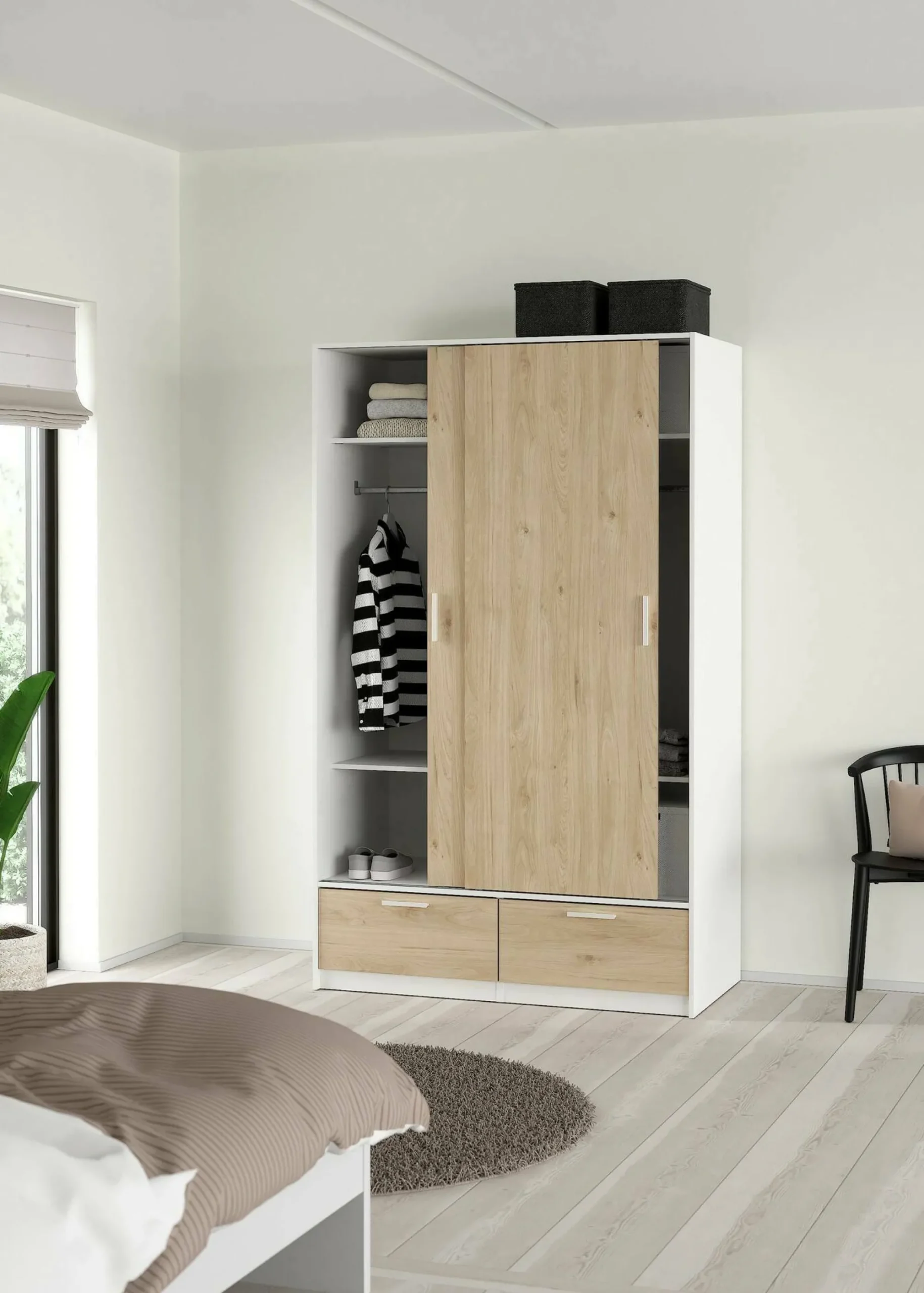 Guardaroba 2 ante Kammuri, 60x121 h200 cm, Bianco e Rovere<Dmora Cheap