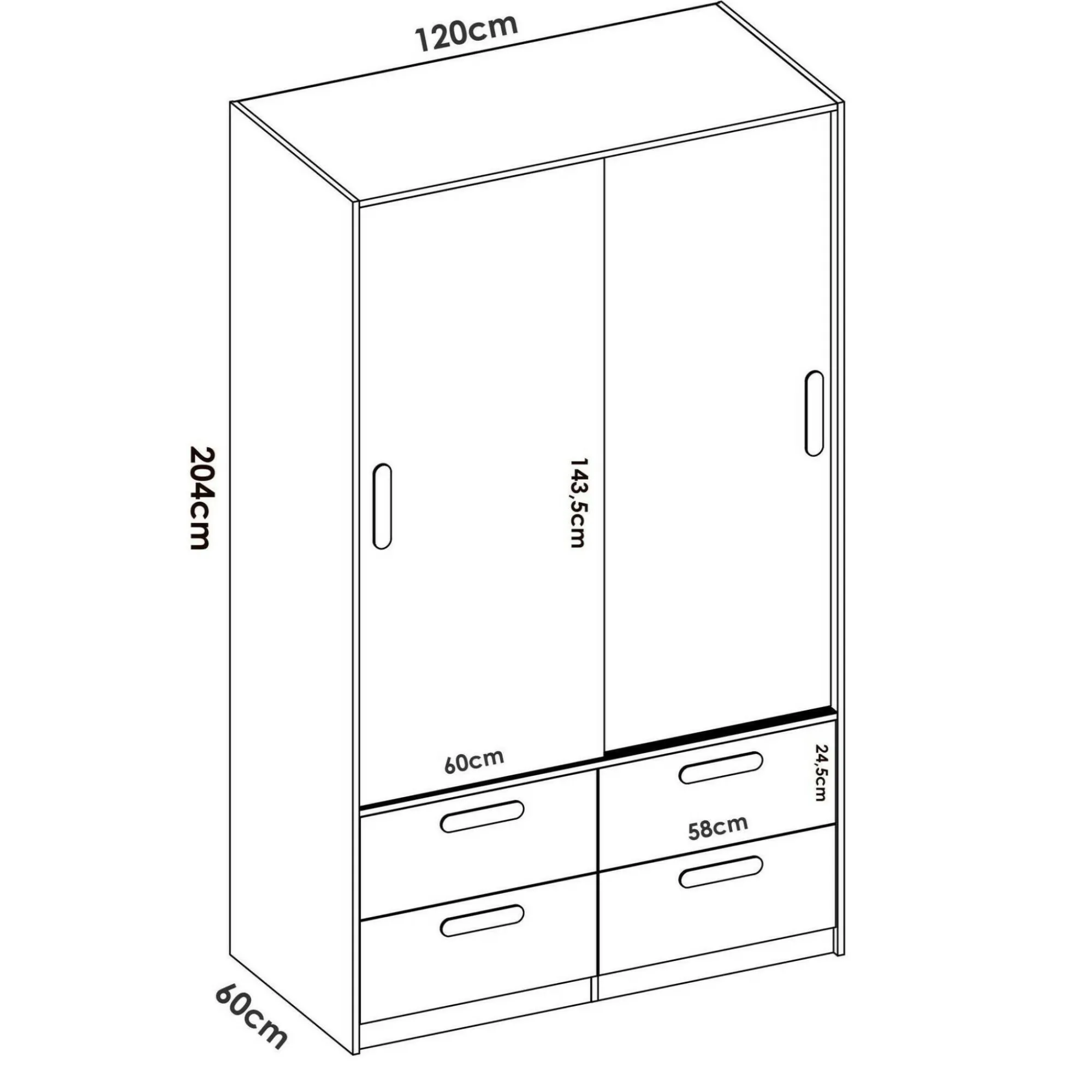 Guardaroba 2 ante Kirogi, 120x60 h204 cm, Bianco e Rovere<Dmora Online