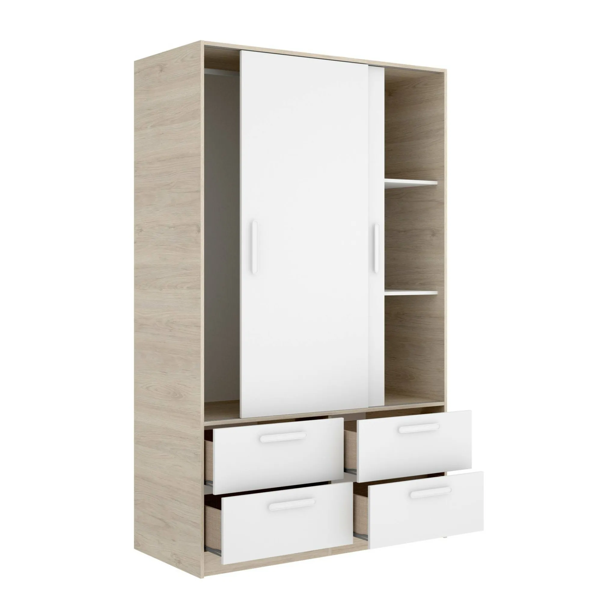 Guardaroba 2 ante Kirogi, 120x60 h204 cm, Bianco e Rovere<Dmora Online