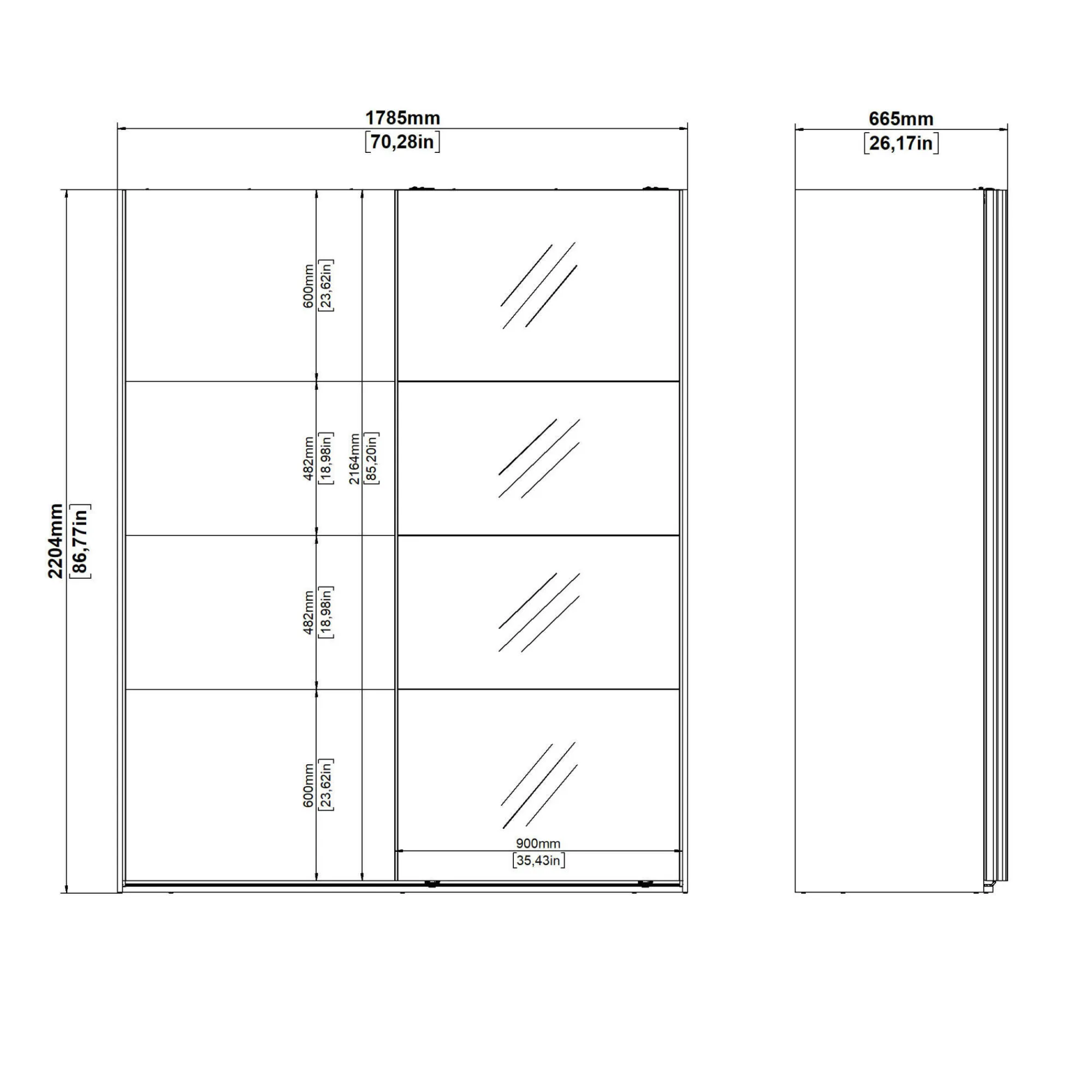 Guardaroba 2 ante Malakas, 65x179 h220 cm, e Trasparente<Dmora Discount