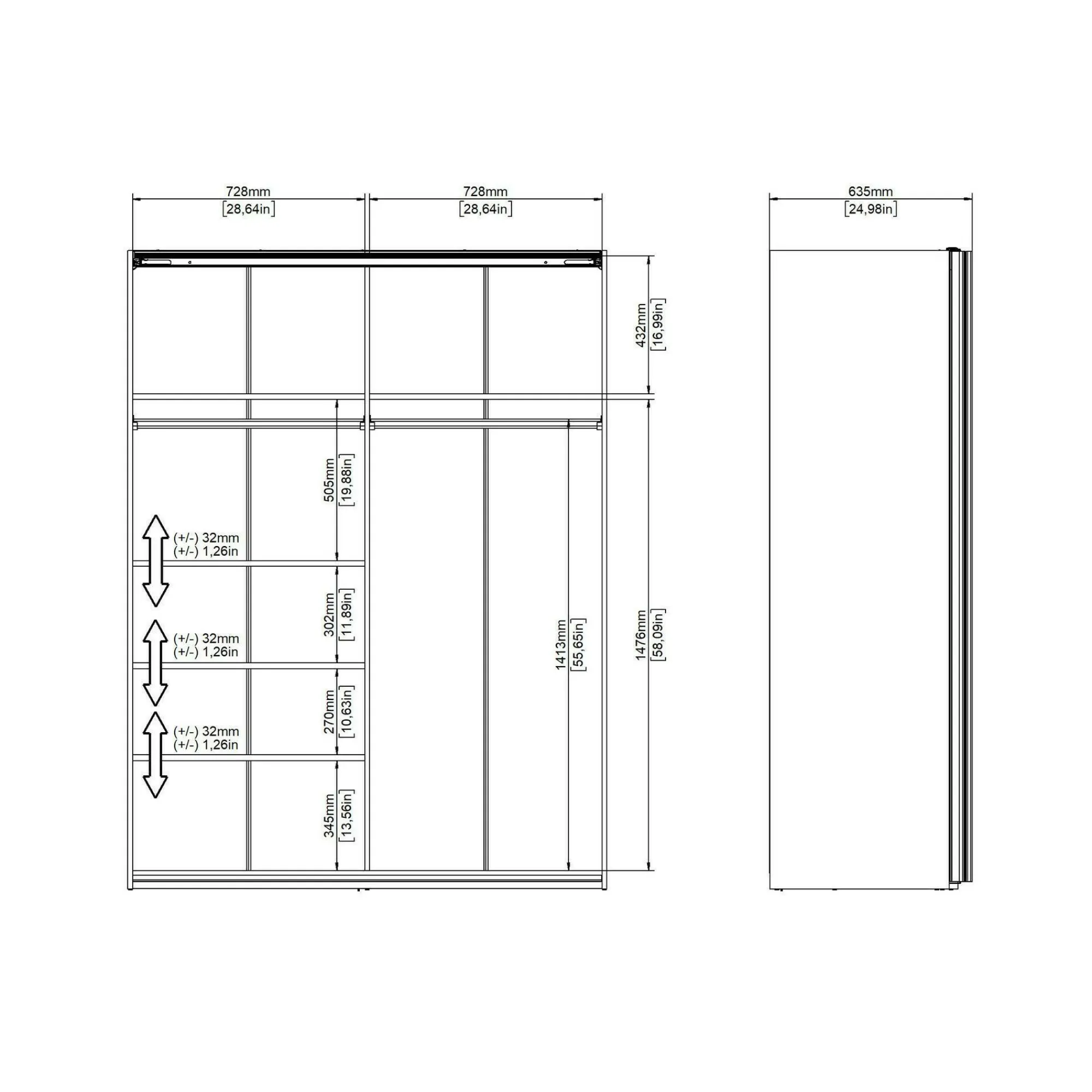 Guardaroba 2 ante Maurice, 61x150 h200 cm, Bianco e Grigio<Dmora Best