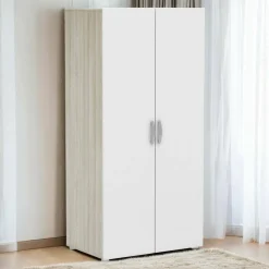 Guardaroba 2 ante Ockhi, 79x52 h166 cm, Rovere e Bianco opaco<Dmora Cheap