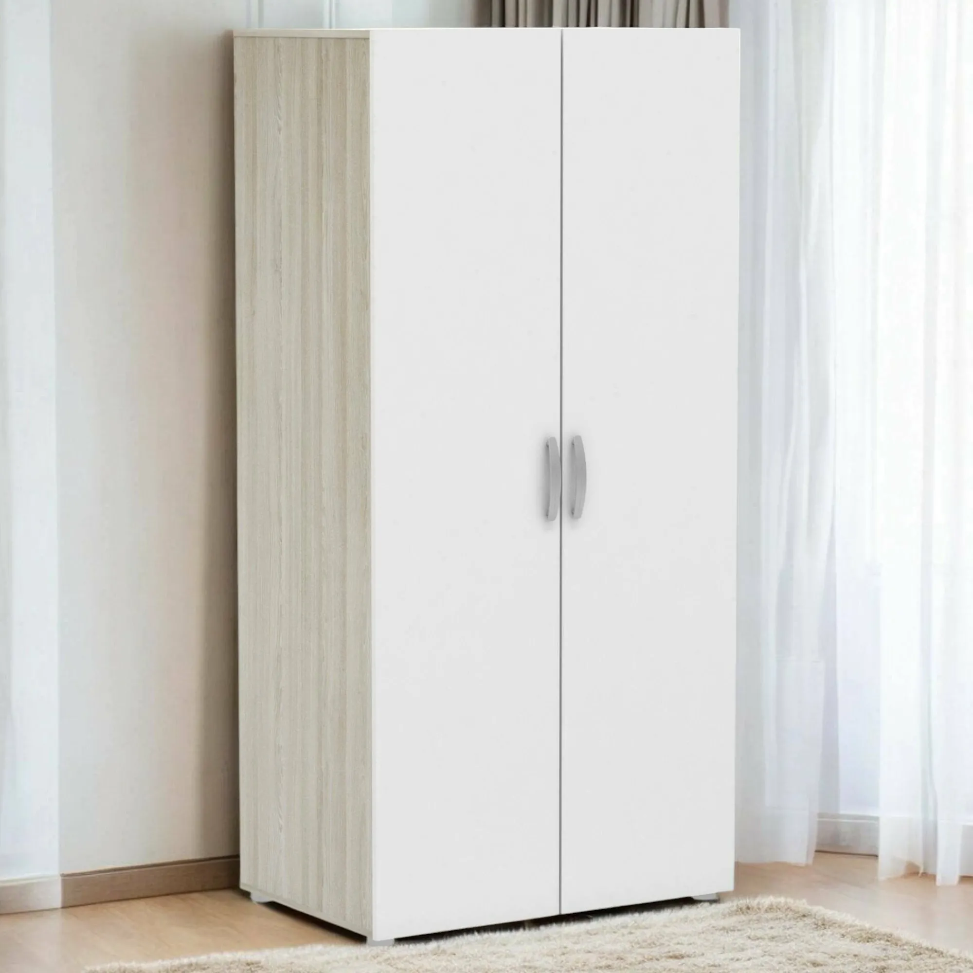 Guardaroba 2 ante Ockhi, 79x52 h166 cm, Rovere e Bianco opaco<Dmora Cheap