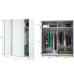 Guardaroba 2 ante Opi, 150x60h200 cm, Bianco<Dmora Outlet