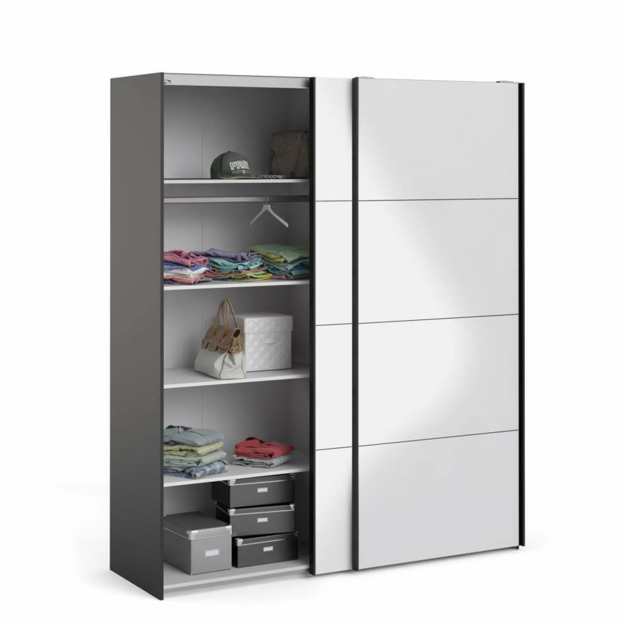 Guardaroba 2 ante Paeng, 61x182 h220 cm, Nero e Bianco<Dmora Shop