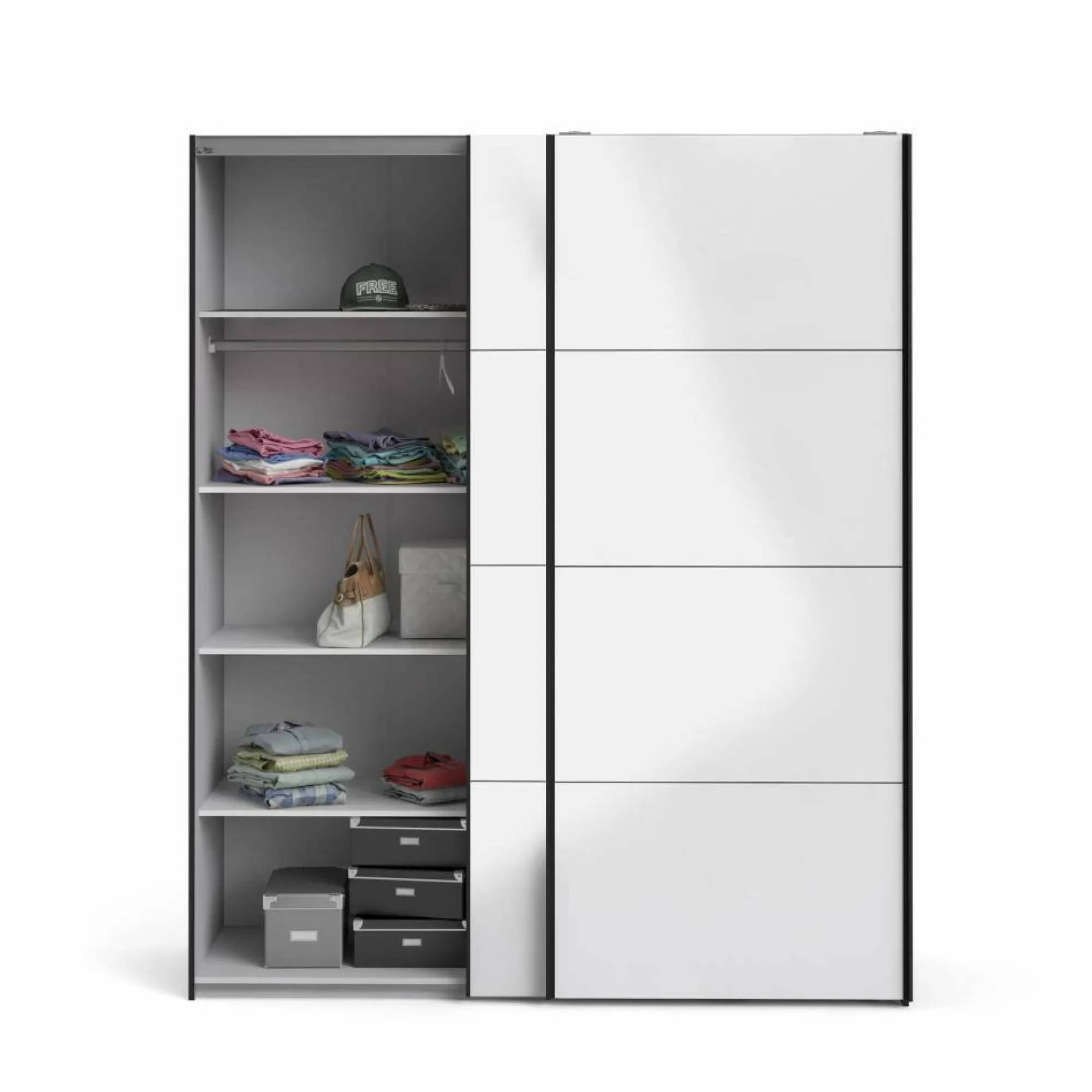 Guardaroba 2 ante Paeng, 61x182 h220 cm, Nero e Bianco<Dmora Shop