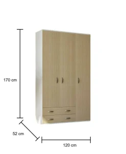 Guardaroba 3 ante Pama, 120x52h170 cm, Bianco e Rovere<Dmora Hot