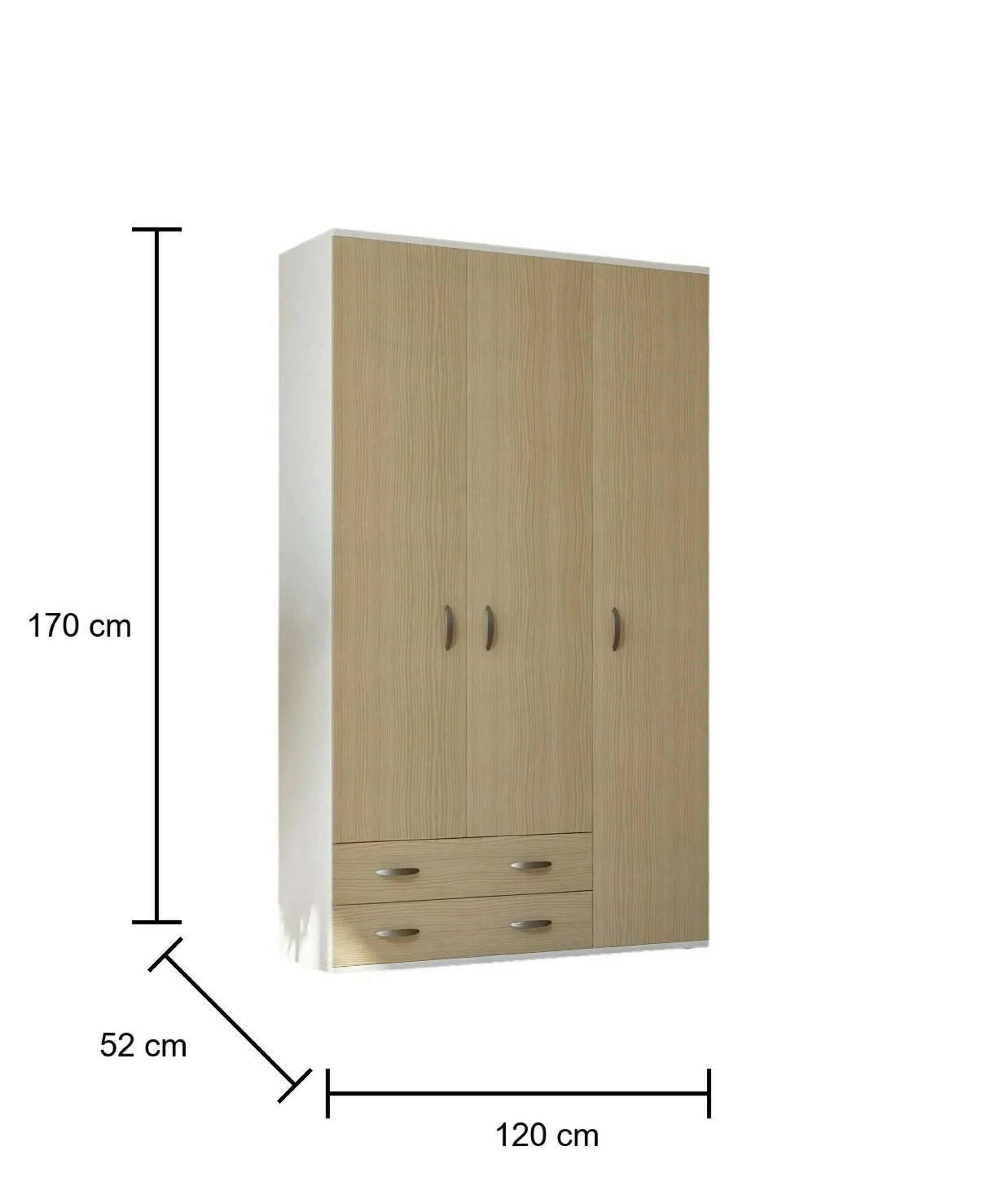Guardaroba 3 ante Pama, 120x52h170 cm, Bianco e Rovere<Dmora Hot