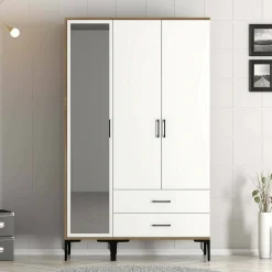Guardaroba 3 ante Petroleuse, 120x201h48 cm, Noce e Bianco<Dmora Online