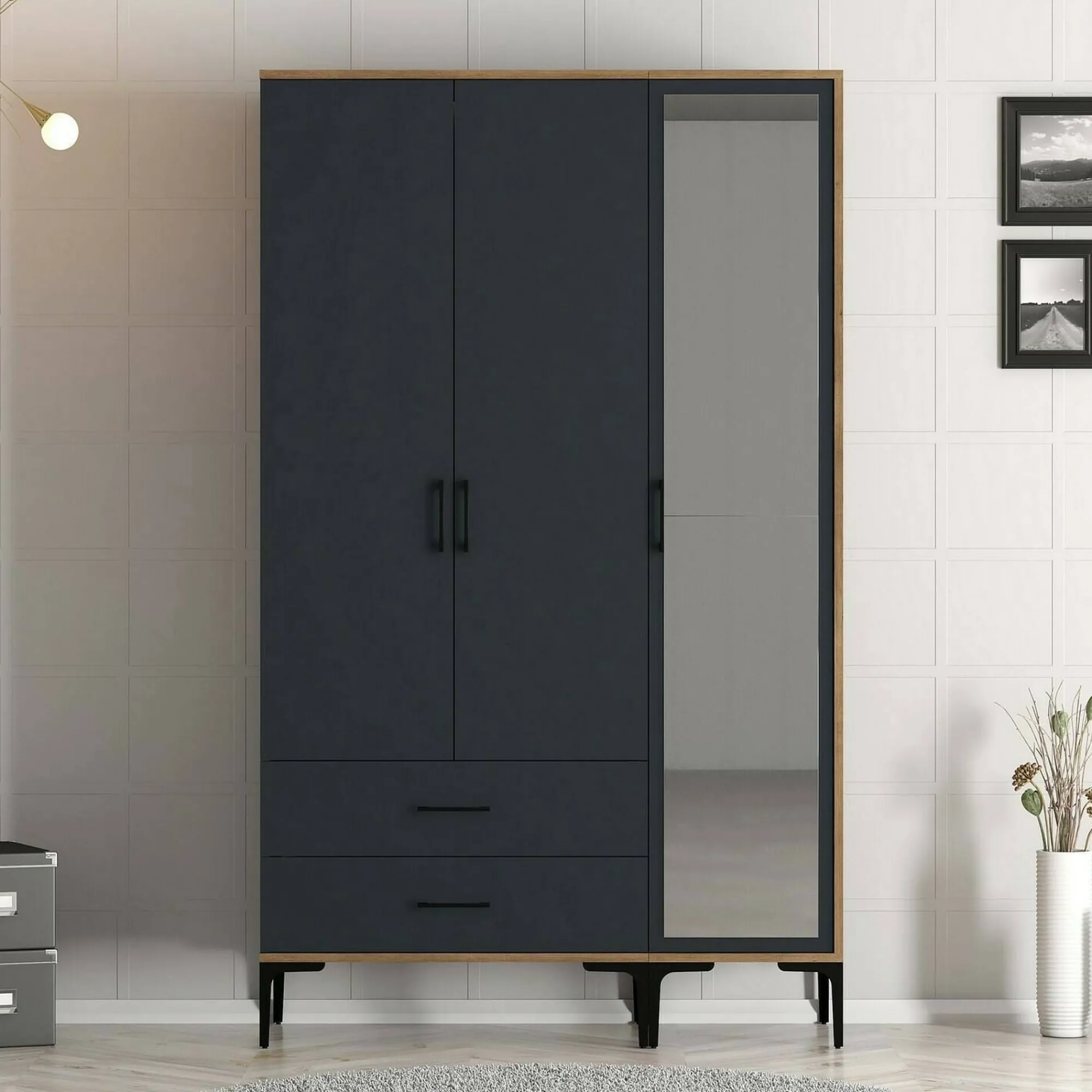Guardaroba 3 ante Petroleuse, 120x201h48 cm, Noce e Antracite<Dmora Best Sale