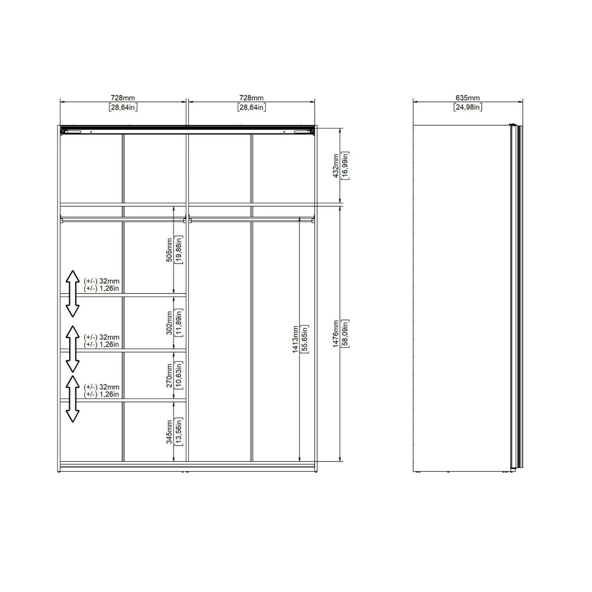 Guardaroba 2 ante Seraphine, 61x150 h200 cm, Bianco e Rovere<Dmora Outlet