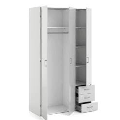 Guardaroba 3 ante Suzette, Mobile camera da letto, Cabina armadio portabiti, Armadio appendiabiti, 116x50 h200 cm, Bianco<Dmora Flash Sale