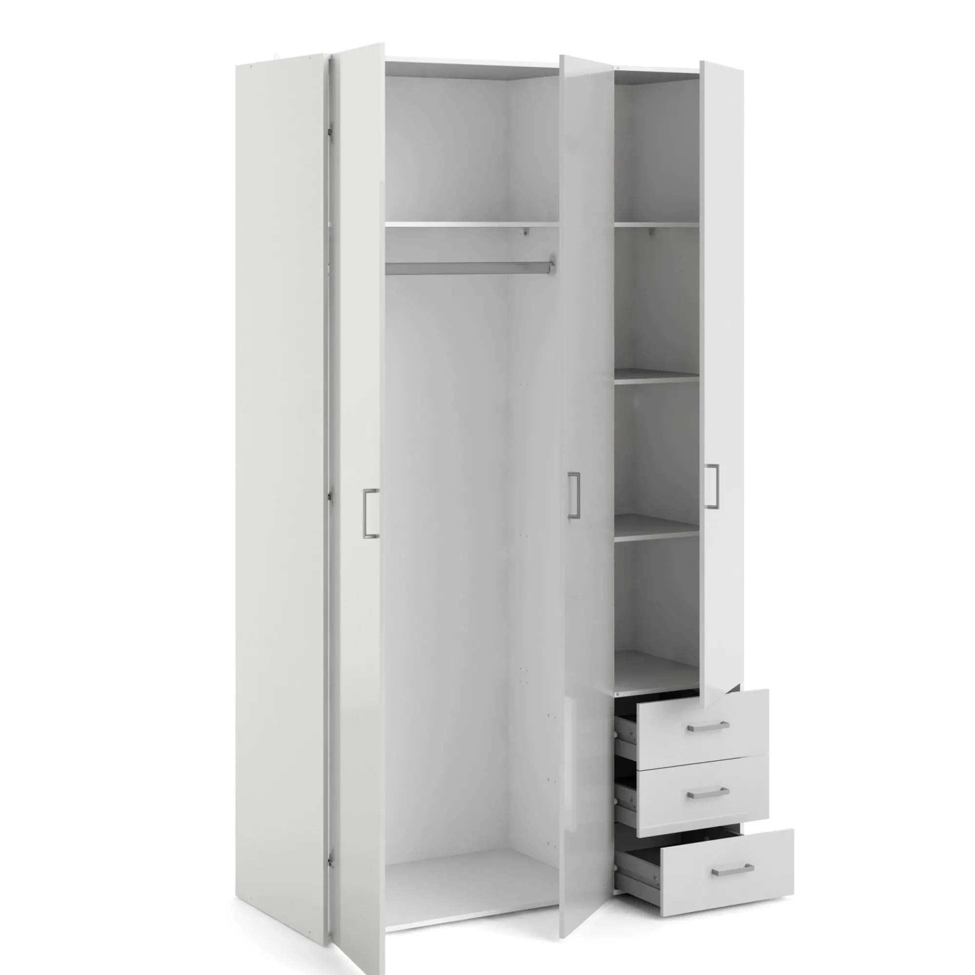 Guardaroba 3 ante Suzette, Mobile camera da letto, Cabina armadio portabiti, Armadio appendiabiti, 116x50 h200 cm, Bianco<Dmora Flash Sale