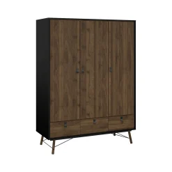 Guardaroba 3 ante Virgil, 60x150 h200 cm, Nero e Noce<Dmora Outlet