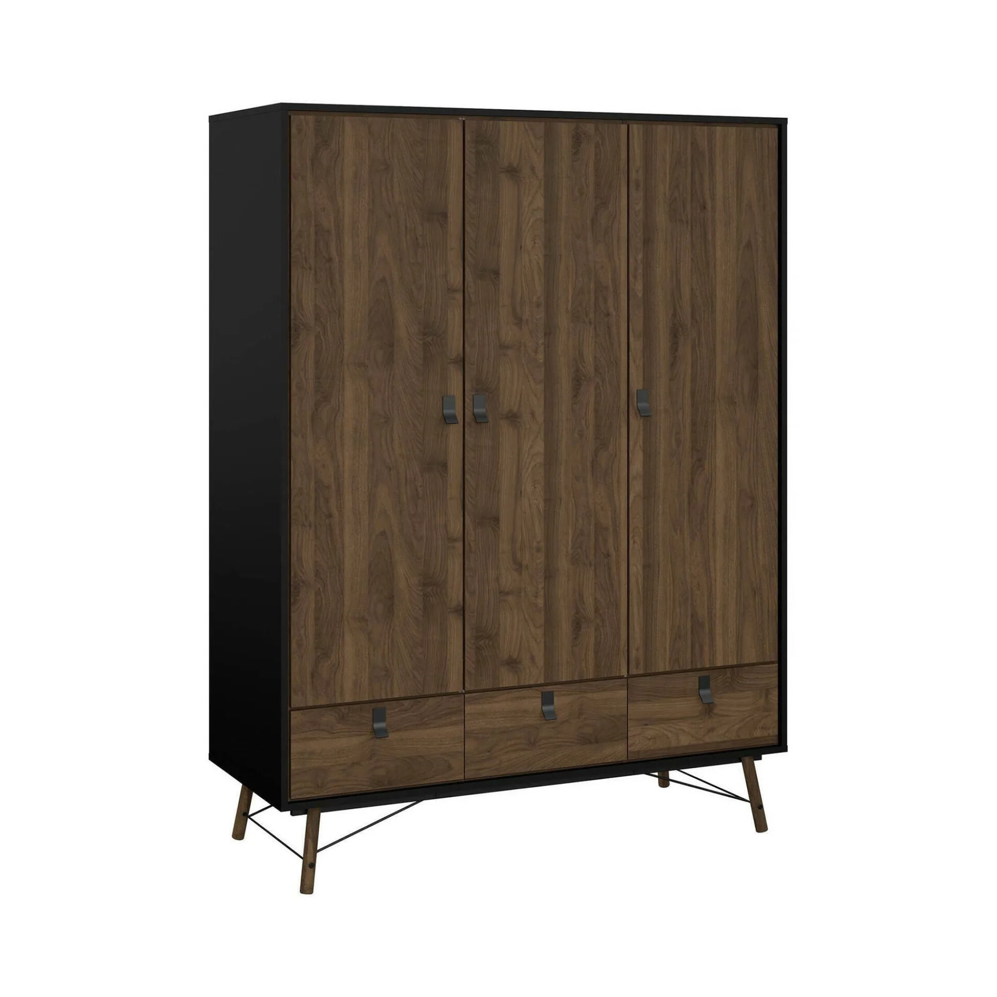 Guardaroba 3 ante Virgil, 60x150 h200 cm, Nero e Noce<Dmora Outlet