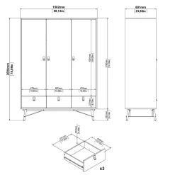 Guardaroba 3 ante Virgil, 60x150 h200 cm, Nero e Noce<Dmora Outlet
