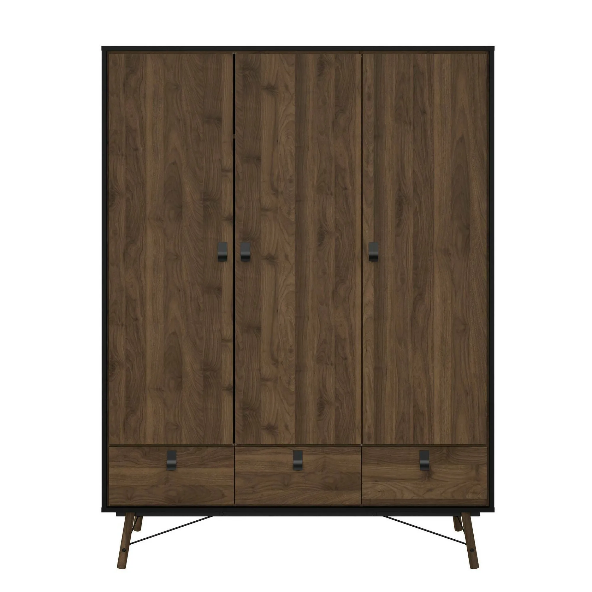Guardaroba 3 ante Virgil, 60x150 h200 cm, Nero e Noce<Dmora Outlet