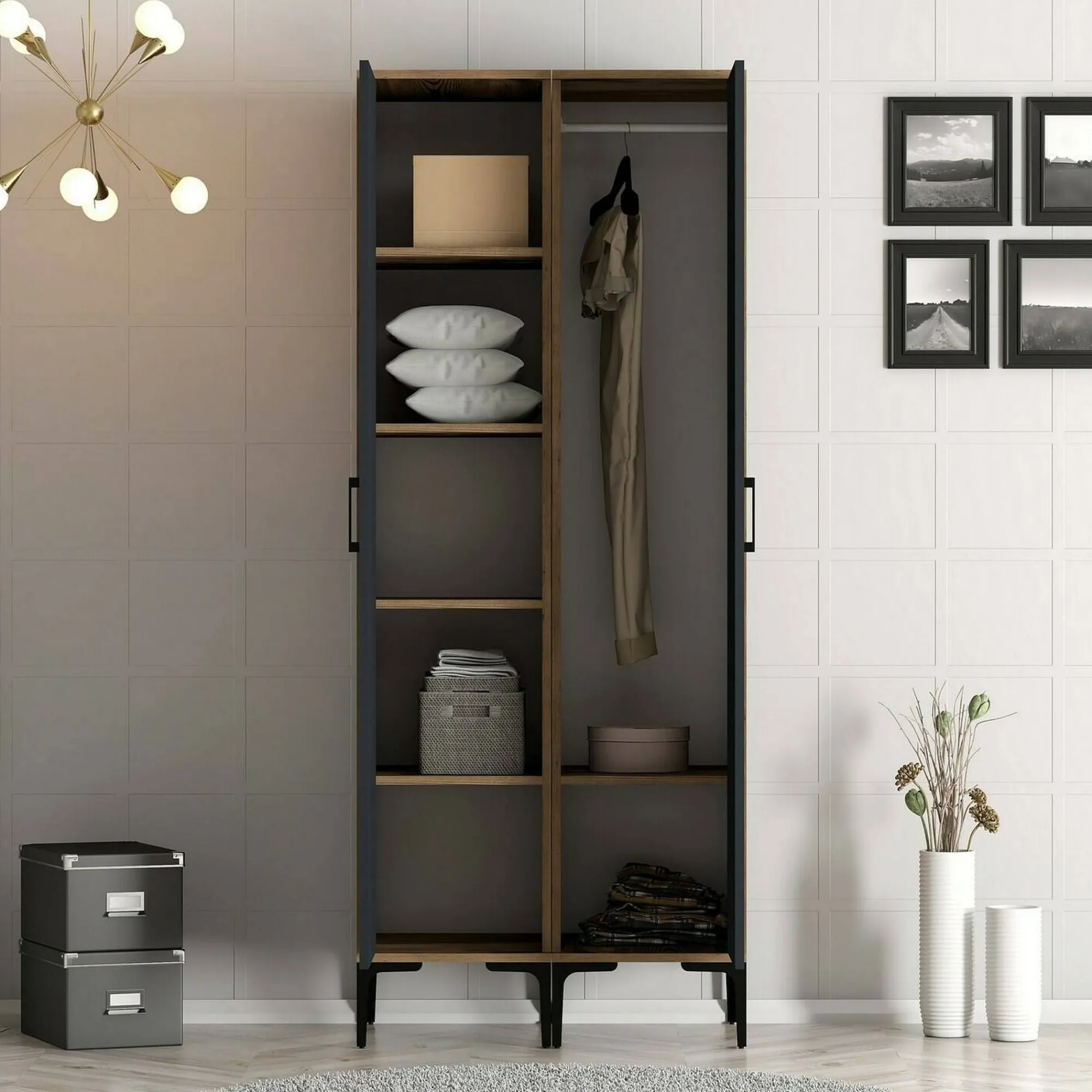 Guardaroba 2 ante Weng, 80x201h48 cm, Noce e Antracite<Dmora Flash Sale